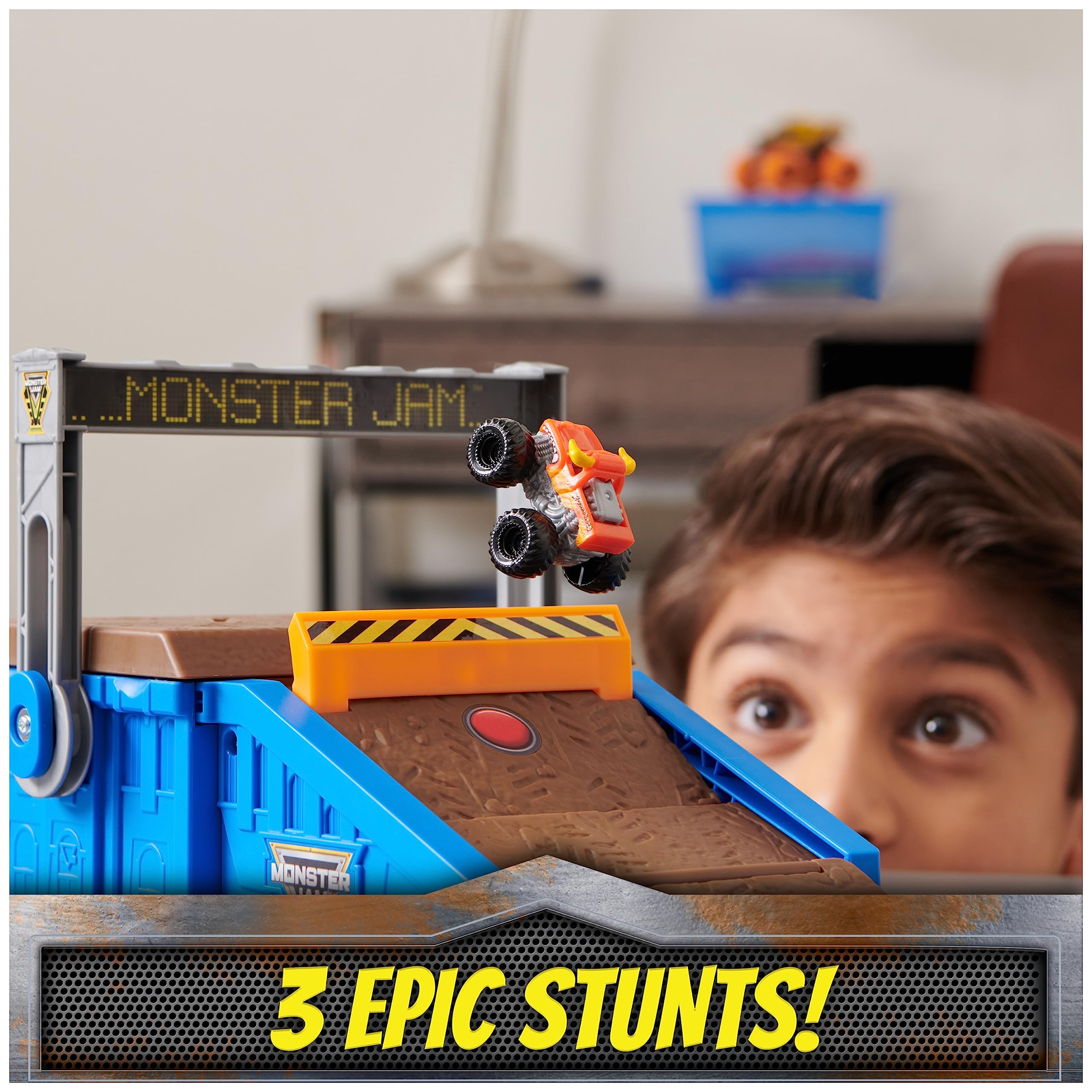 Monster Jam Mini Freestyle Flip Arena Playset - Includes 2 Trucks, Ages 3+ 3