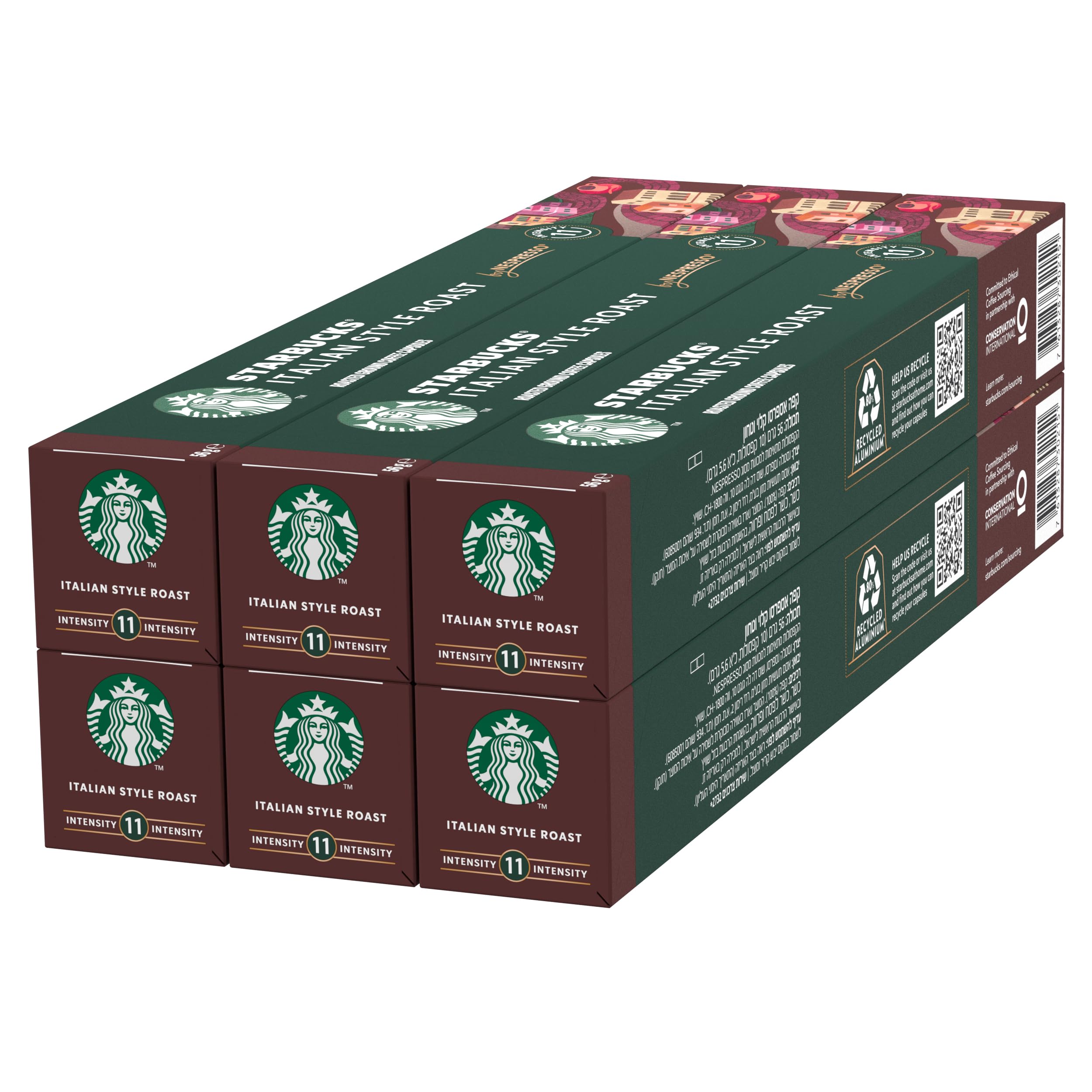STARBUCKS Italian Style Roast by Nespresso, Dark Roast, 100% Arabica Coffee Capsules, 6-Pack