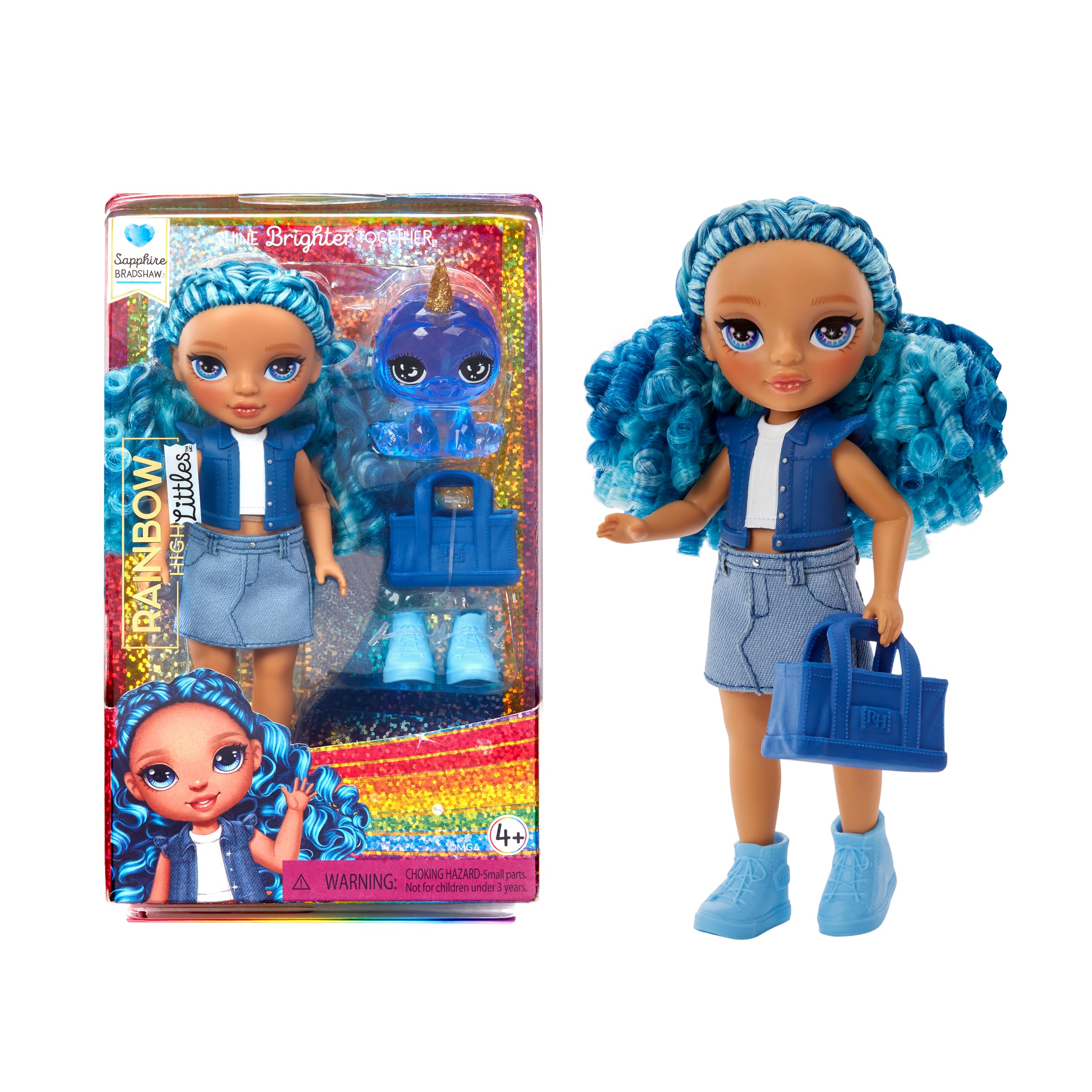 Rainbow High Littles - Sapphire Bradshaw - 14 cm Posable Fashion Doll with Blue Denim Outfit & Magical Yeti Pet 7