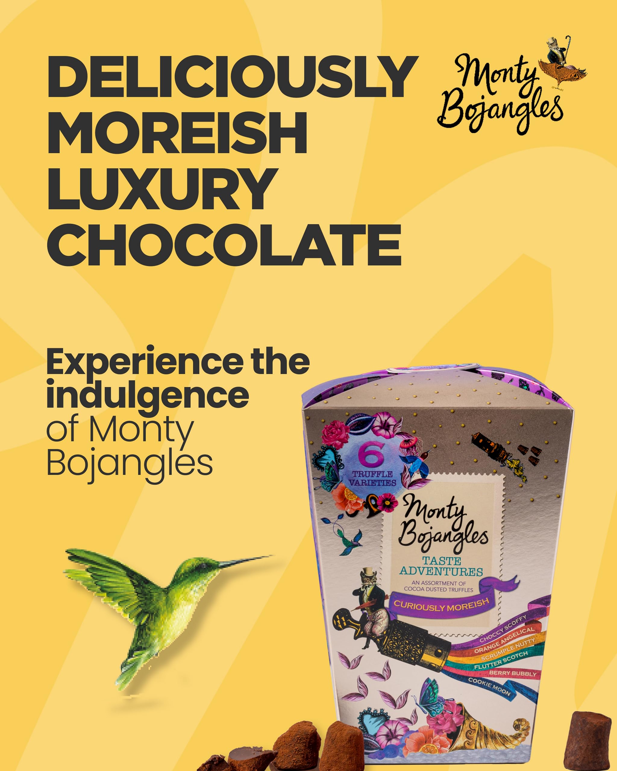 Monty Bojangles Taste Adventures Cocoa Dusted Truffles Assortment - 6 Flavour Luxury Chocolate Gift Box, 225g 14