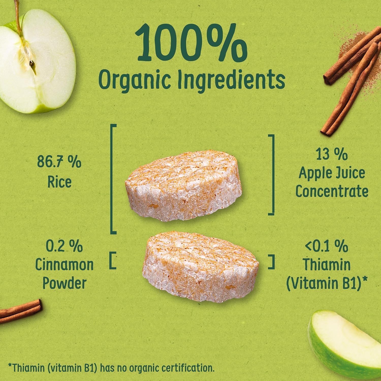 Organix Apple Organic Rice Cake Clouds Baby Snack | 7+ Months | Gluten Free | 18g Pack of 20 2