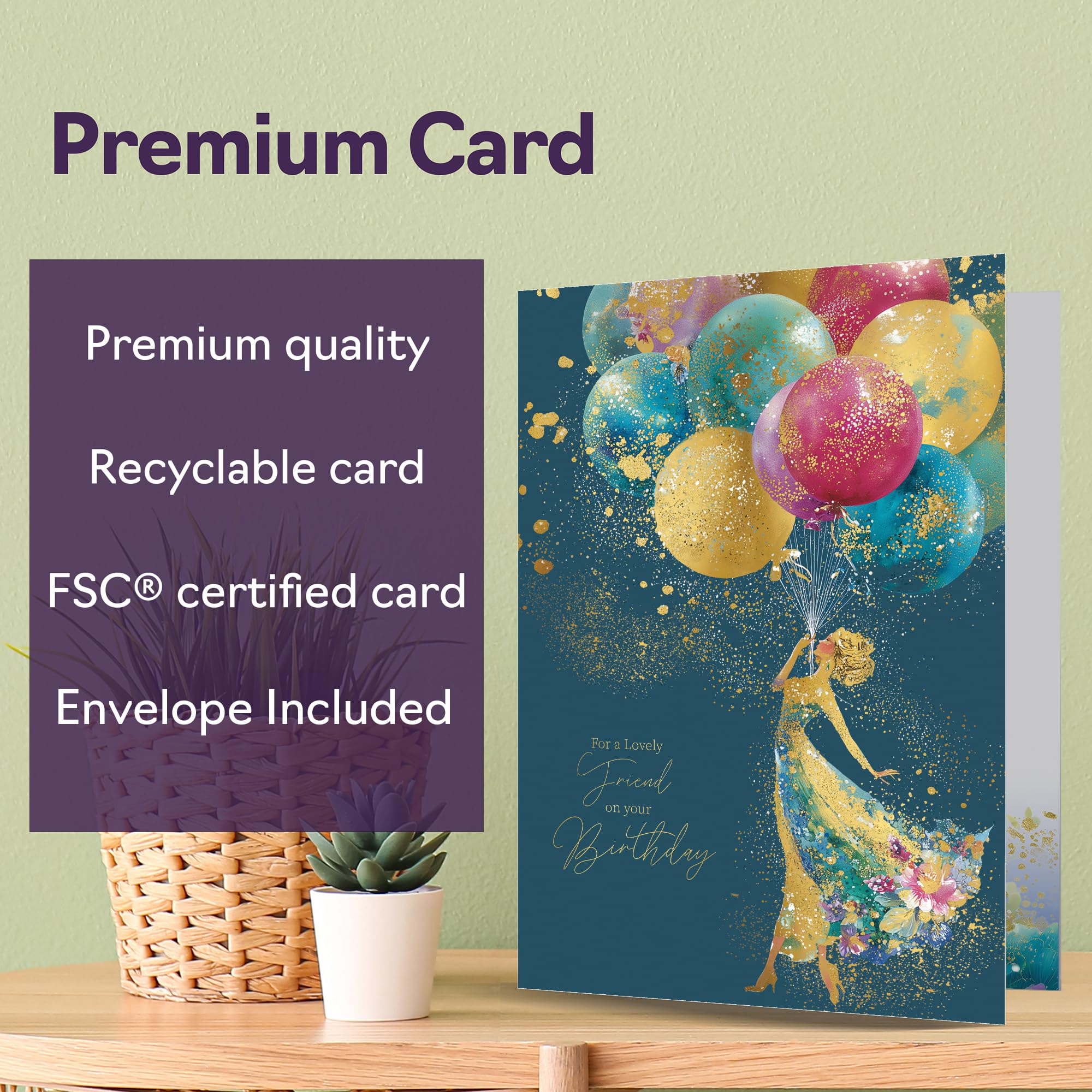 Giftzie Friend Birthday Card - Gold Silhouette Balloons | 127mm x 178mm | Uncoated Interior 6