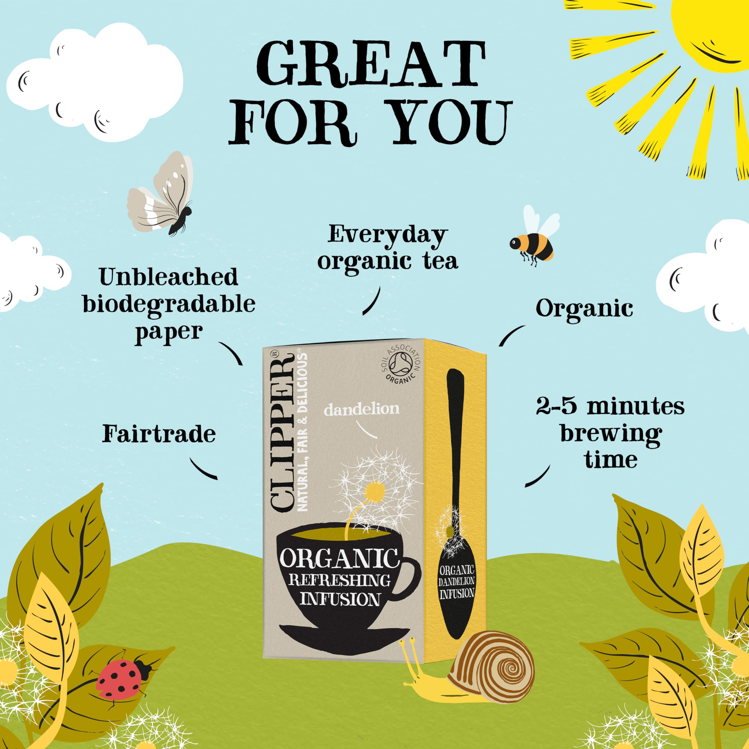 Clipper Natural, Fair & Delicious Organic Dandelion Tea Bags - 120 Count (6x20) | Caffeine-Free Herbal