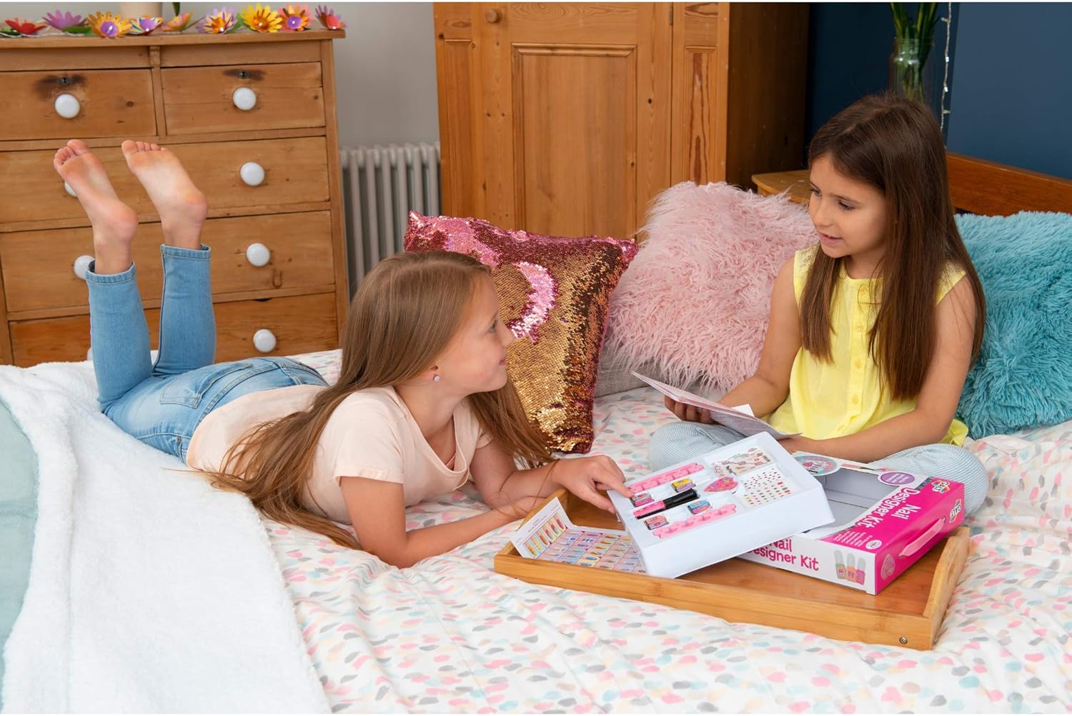 Galt Toys Nail Designer Kit for Kids, 7+ Years, 7 Colors & 2 Nail Pens with Stickers, Gems, and Glitter Varnish 5