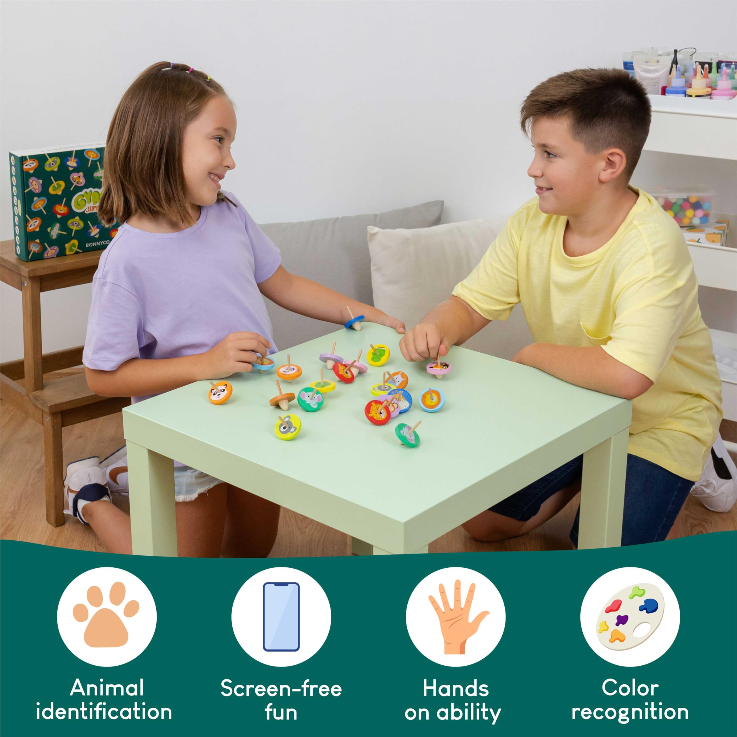 Wooden Spinning Top Animal Party Bag Fillers - 40 Pack for Kids 3+ 3