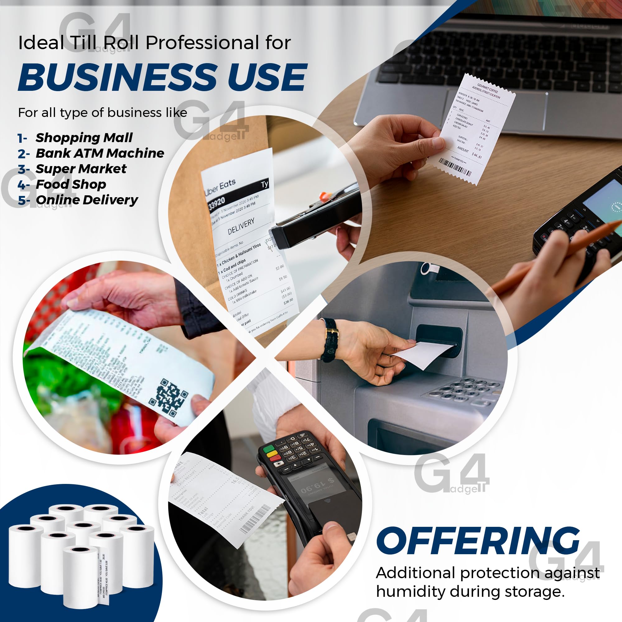 G4GADGET Thermal Paper Till Rolls - 20 Rolls, 57mm x 40m for Cash Registers & Credit Card Machines 8