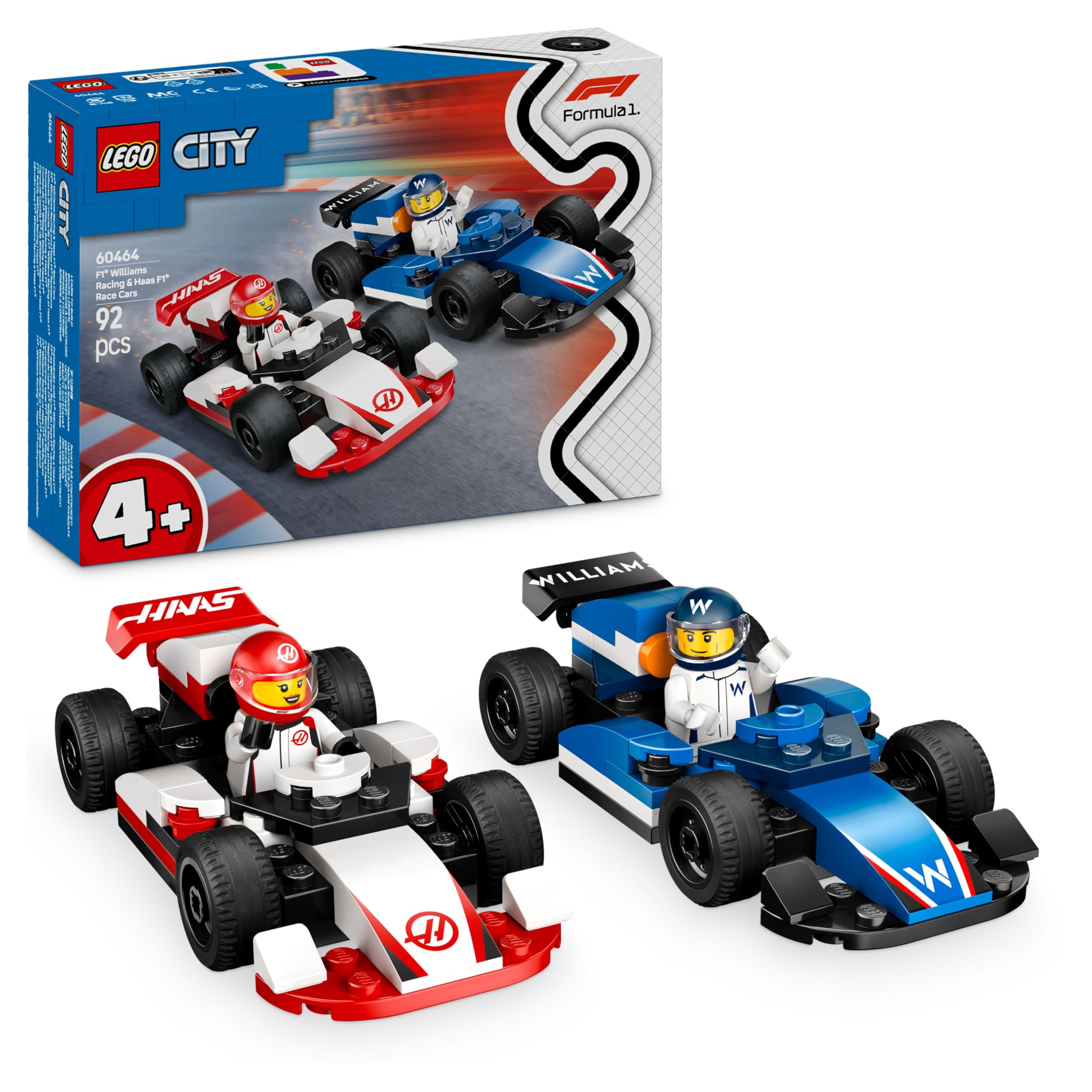 LEGO City F1 Williams Racing & Haas F1 Race Cars - Toy Formula 1 Building Set for Kids 4+