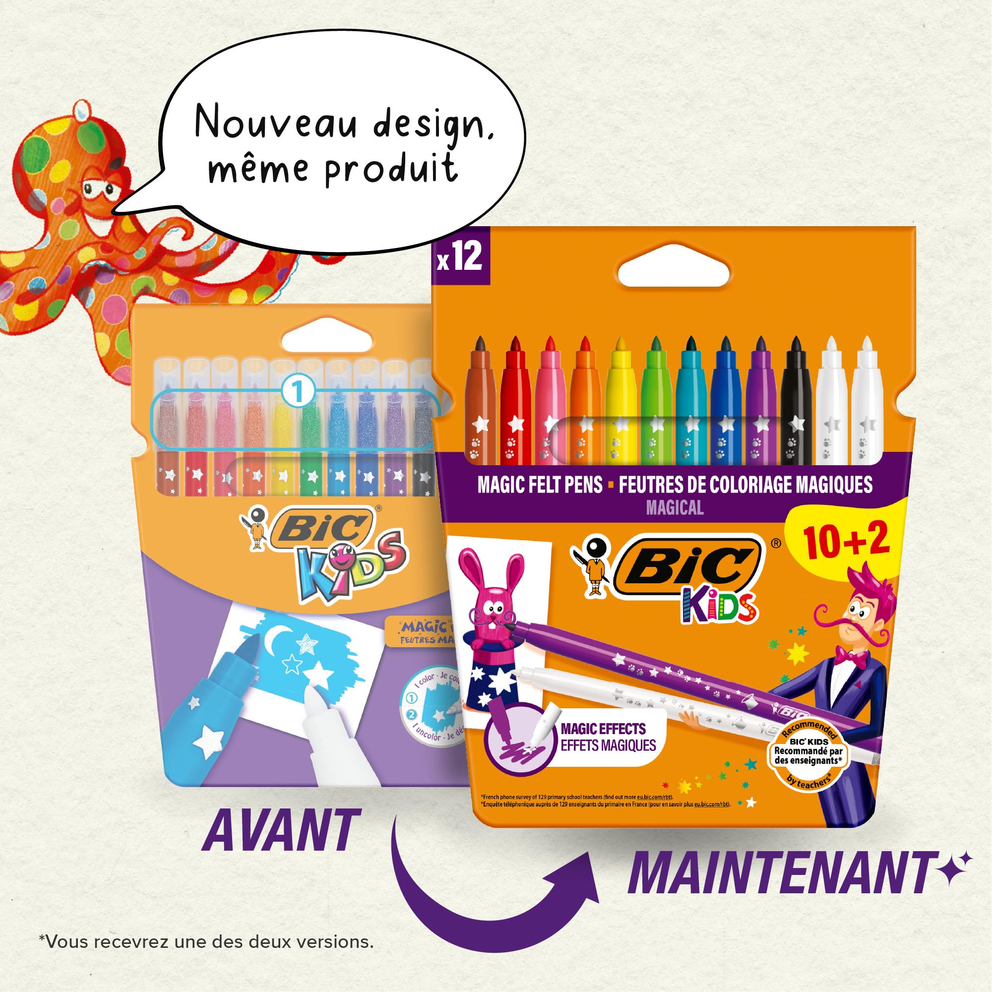 BIC Kids Magic Felt Pens - Medium Point Erasable Markers for Kids 5+ 7
