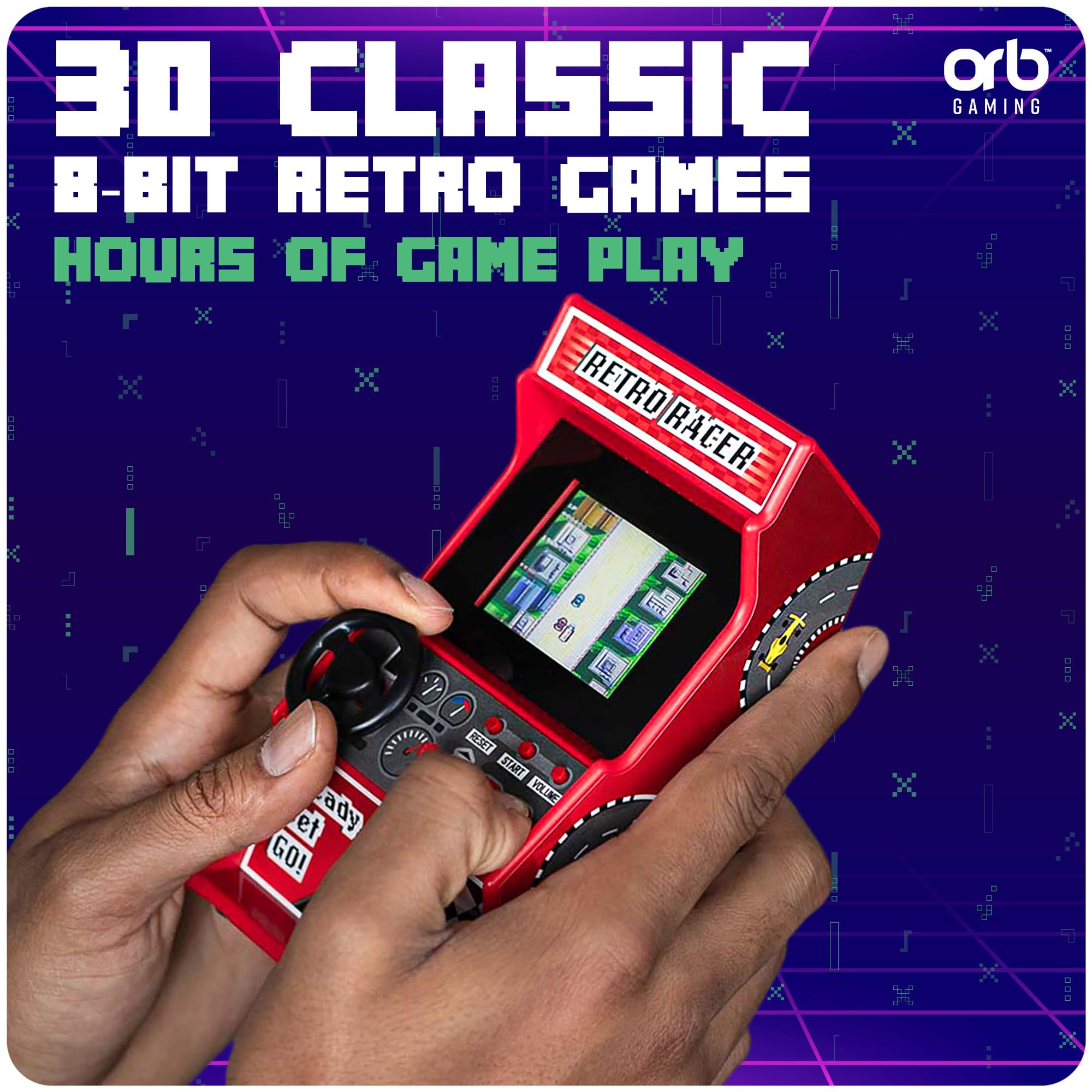 Mini Arcade Racing Machine - Handheld Console with 30 Built-in 8-Bit Games 10