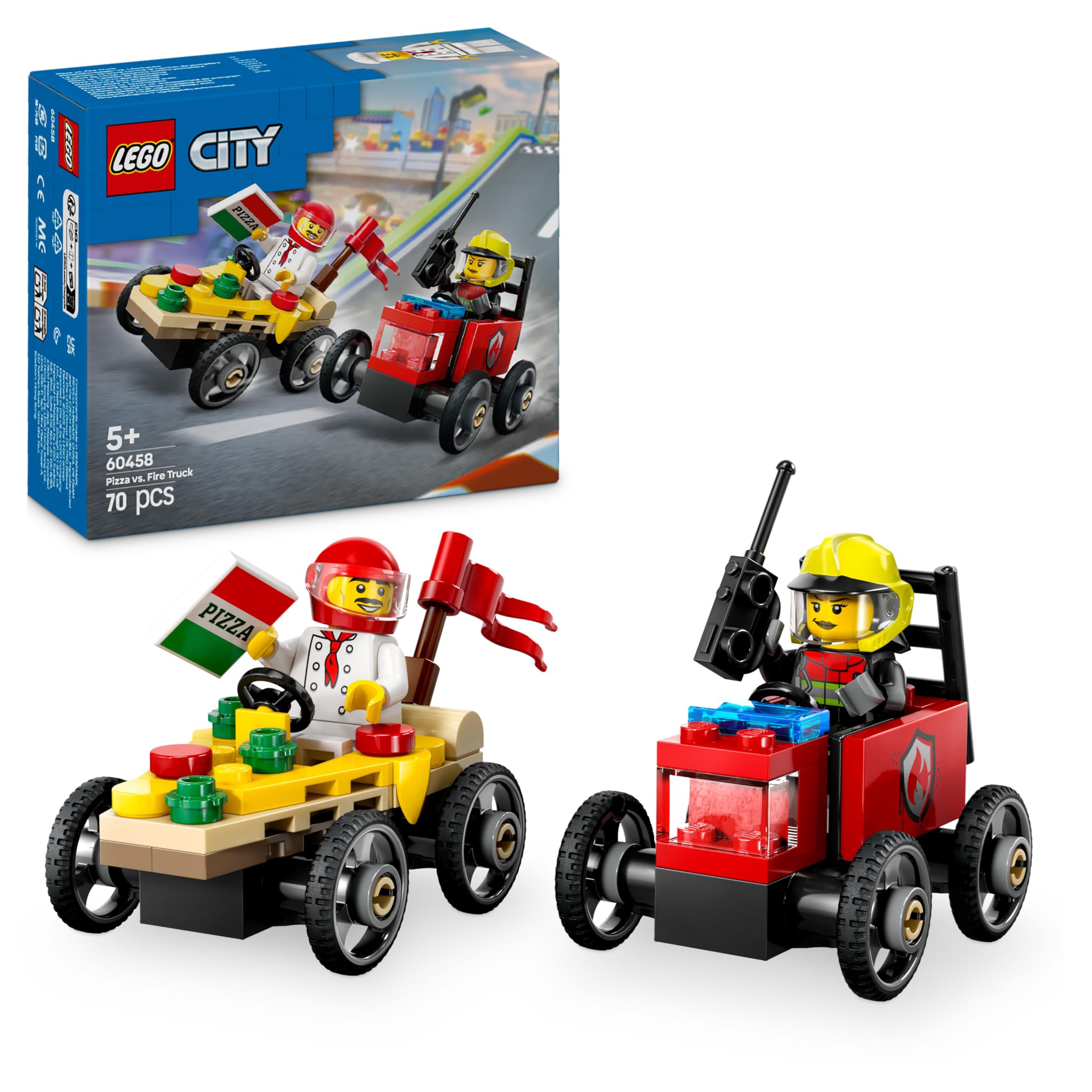 LEGO City Pizza vs. Fire Truck Race Car Pack - Building Set for 5+ Year Olds