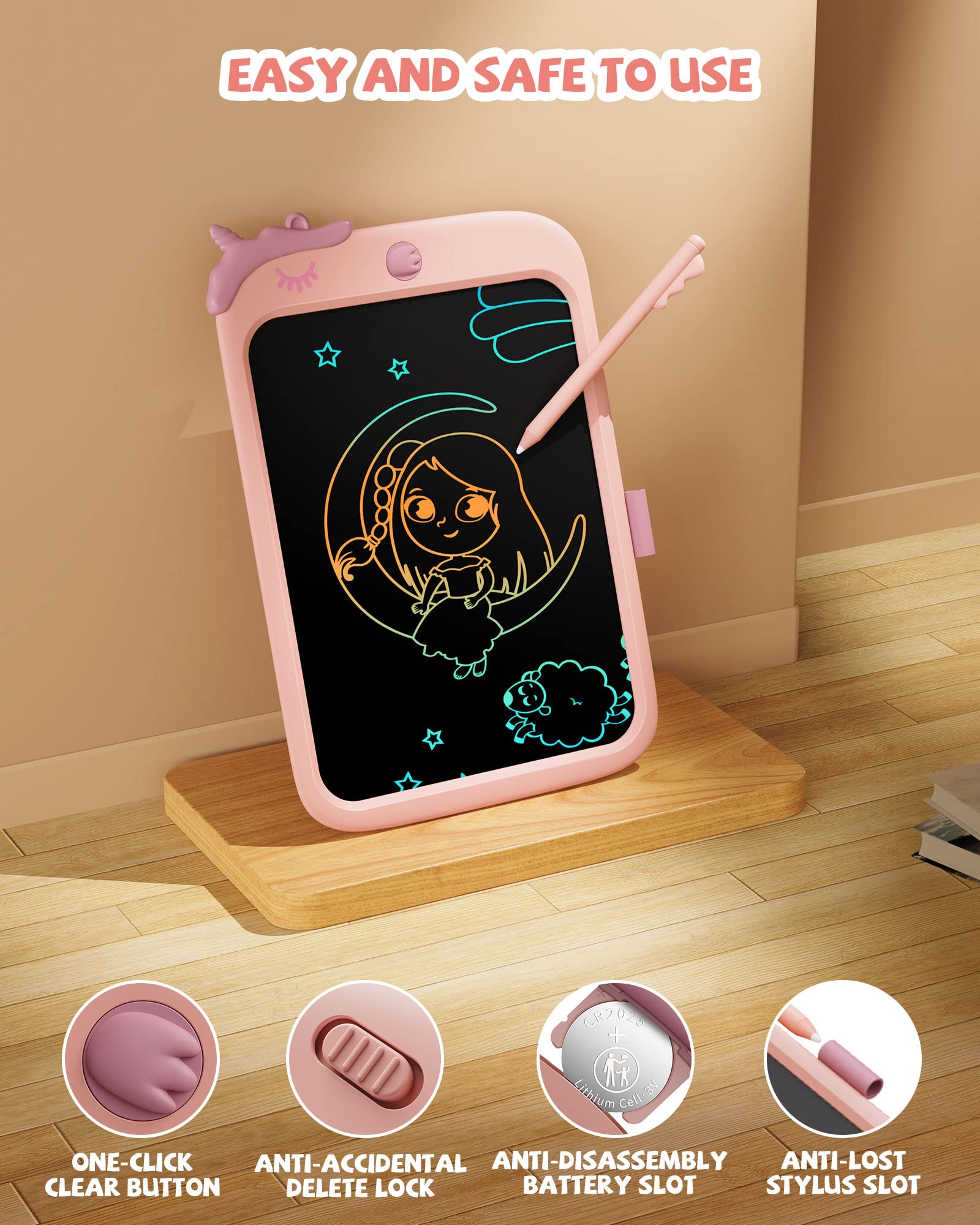 Kikapabi 10 Inch LCD Writing Tablet Drawing Pad with Lock Function - Pink 4