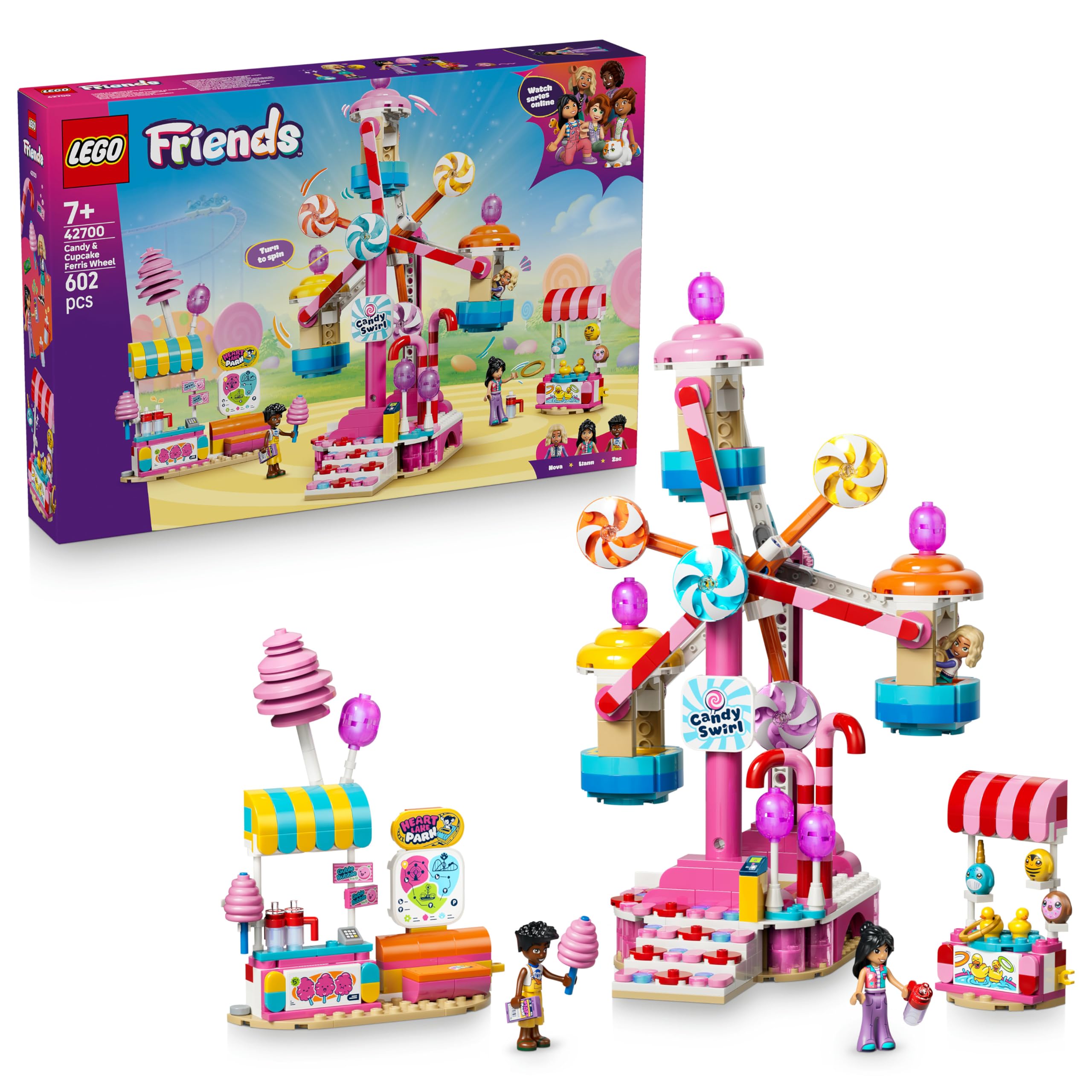 LEGO Friends Candy & Cupcake Ferris Wheel Building Set - Ages 7+ | 3 Minidolls | Interactive Carnival Game
