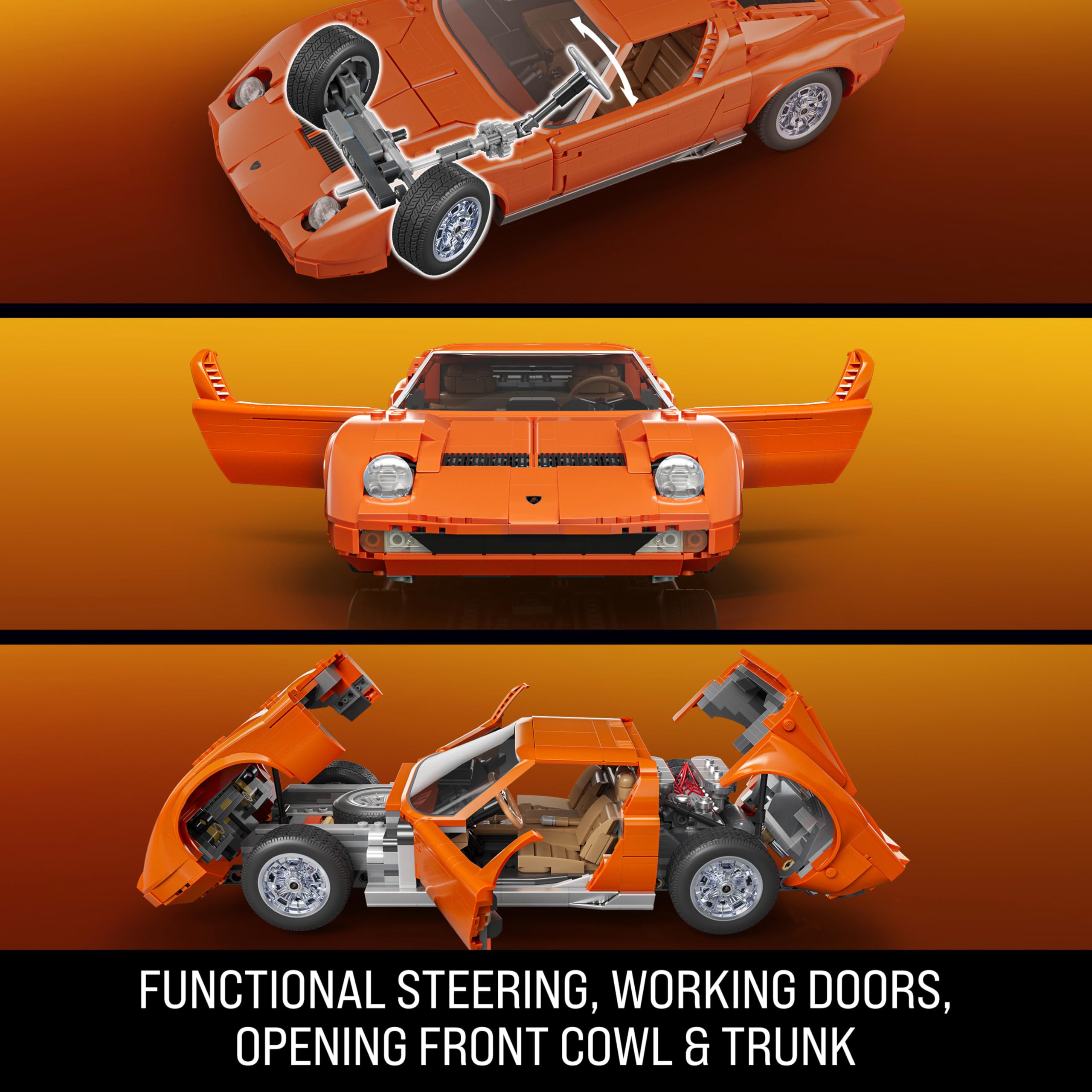 Mattel Brick Shop Hot Wheels Premium Series Building Set - 1:12 Lamborghini Miura P400 SV | Metal Parts | Custom Decals 6