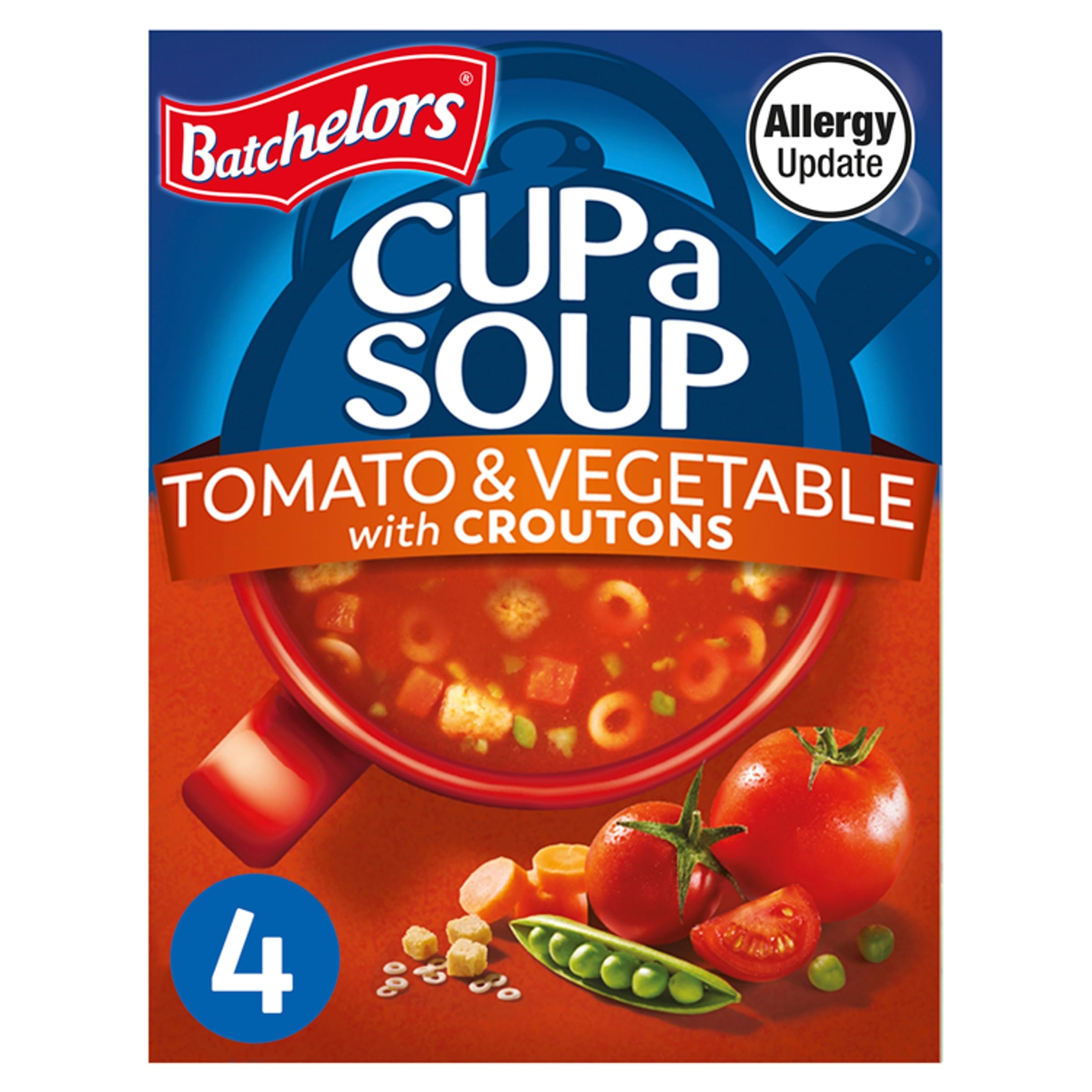 Batchelors - Cup a Soup Tomato & Vegetable with Croutons Instant Soup Sachets, 4 Pack
