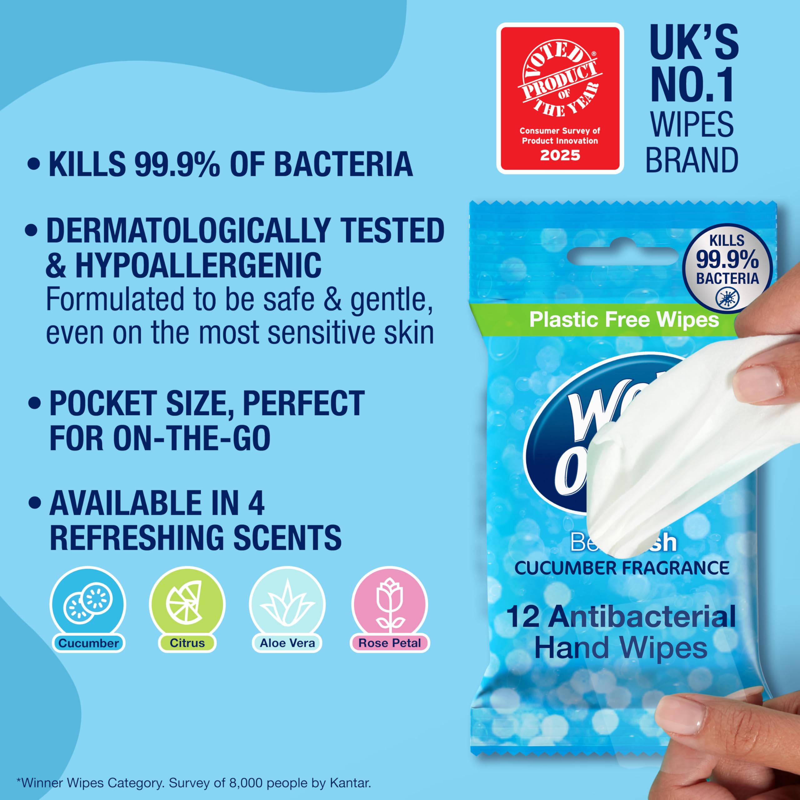 Wet Ones - Be Fresh Antibacterial Pocket Hand Wipes - Plastic Free, Biodegradable - 12 Packs x 12 Wipes (144 Total) 4