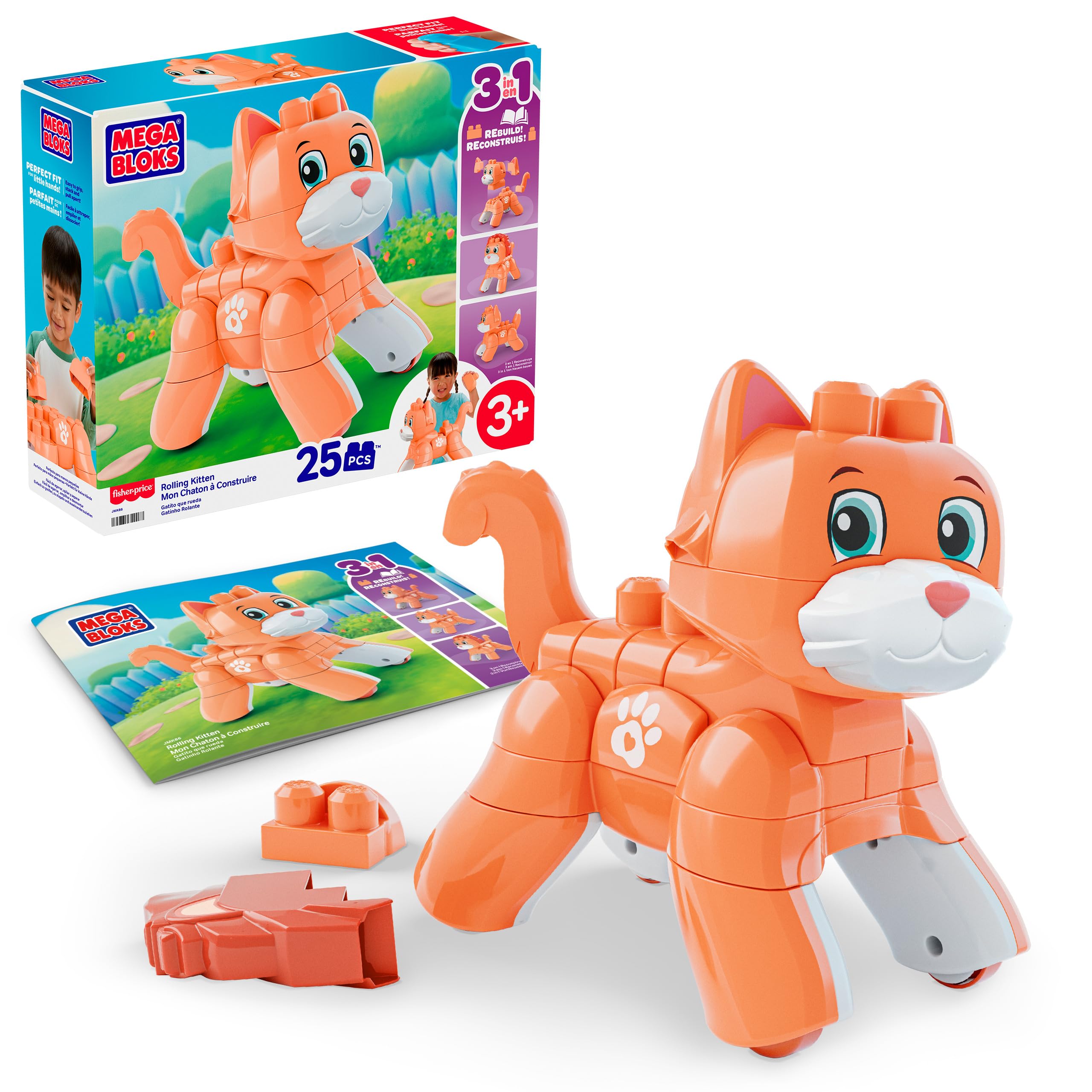 Mega Bloks Rolling Kitten Building Block Toy - 3-in-1 Play, Ages 3+ 1