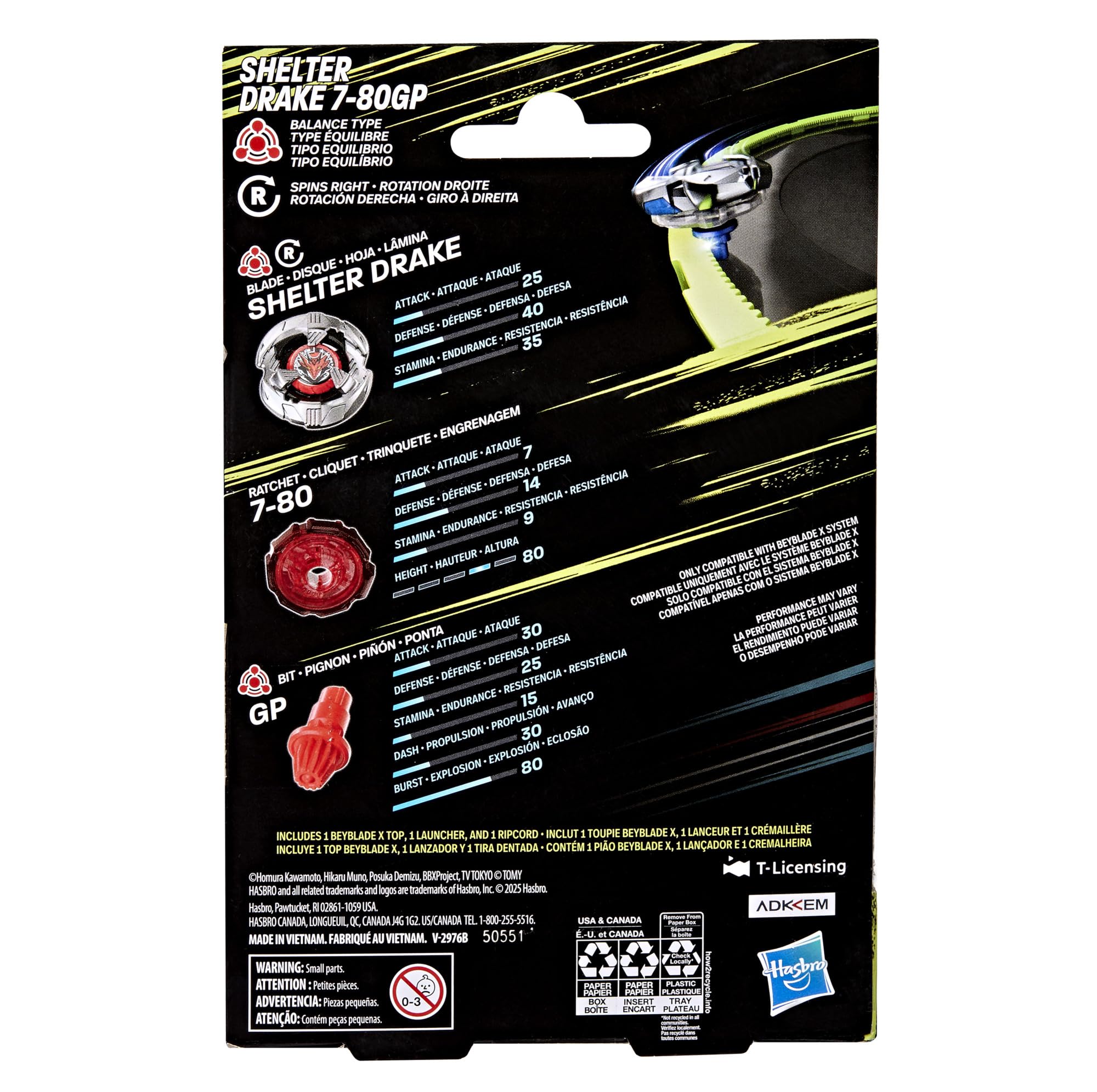 Hasbro Beyblade X Shelter Drake 7-80GP BX Starter Pack Top and Launcher 3