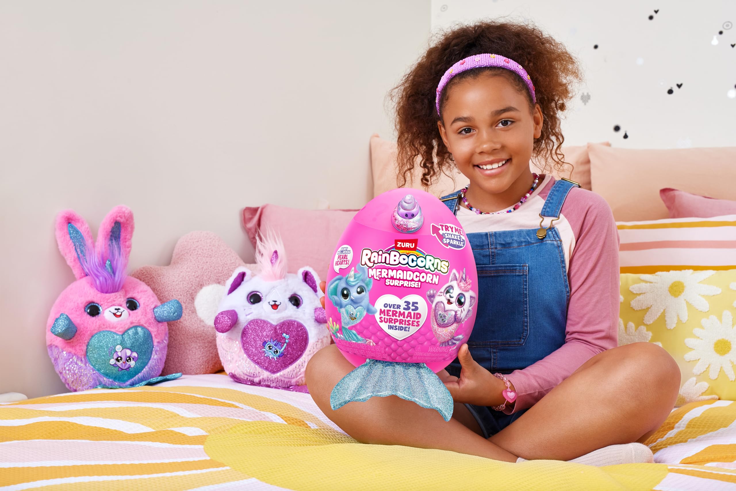 Rainbocorns Mermaidcorn Series 7 Coral the Bunny - Collectible Plush with Glittery Tail & Water Globe Horn 4