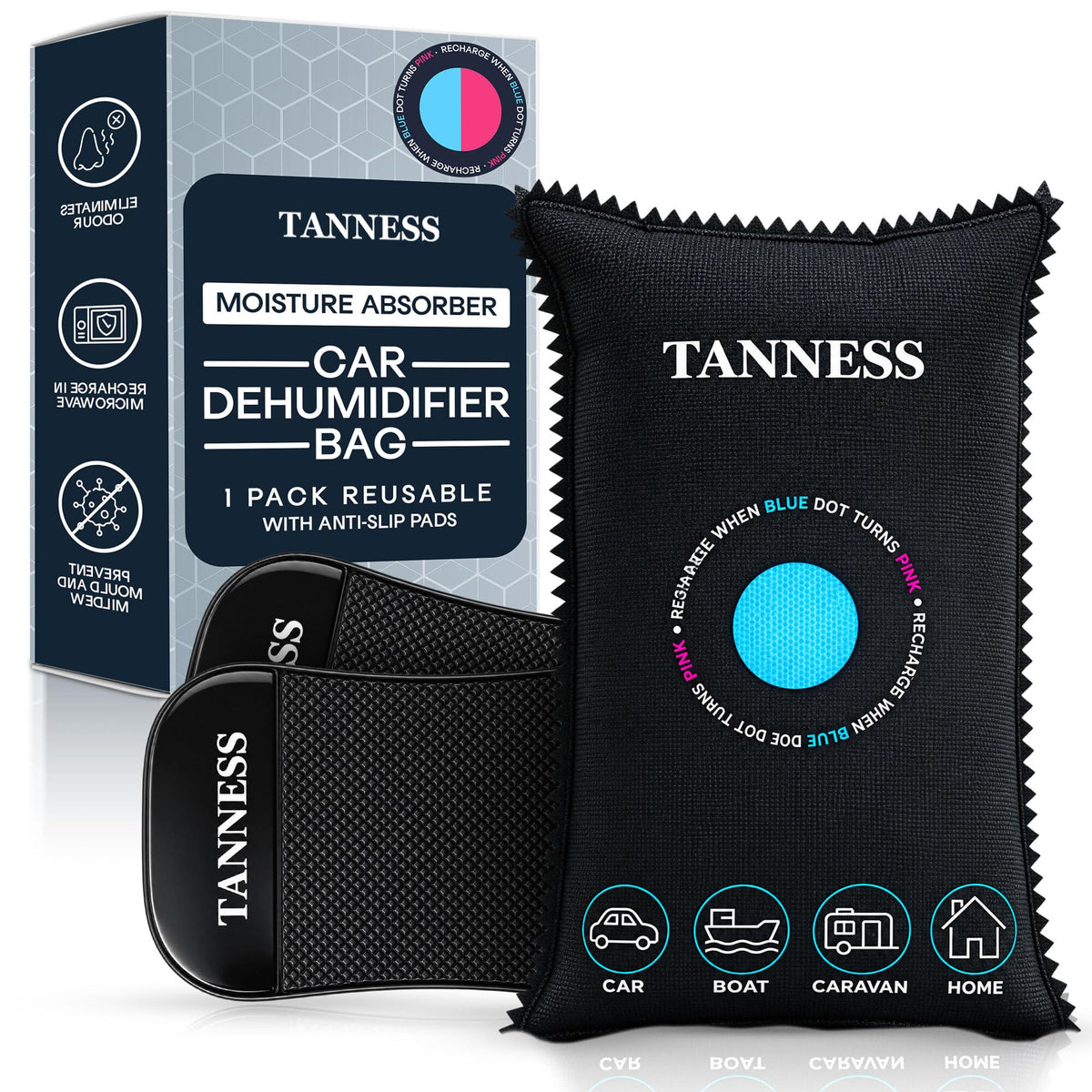 TANNESS Car Dehumidifier Bag - 1 x 1kg, Anti-Slip Pads
