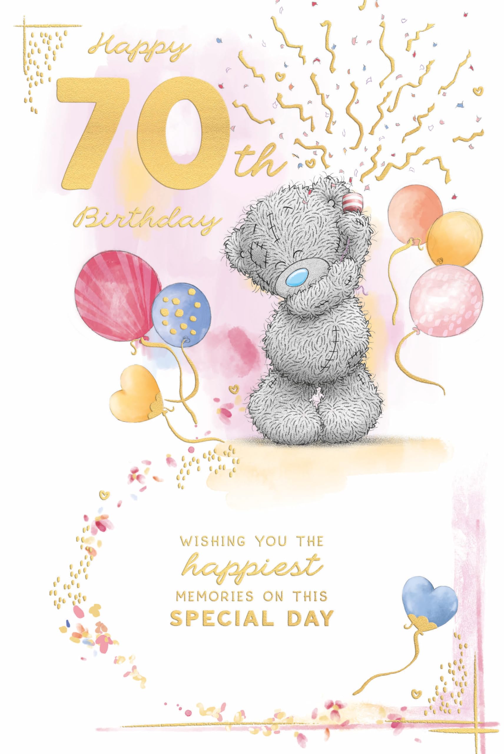 Me To You Bear Tatty Teddy Happy 70th Luxury Gold Embellished Birthday Card | 6 x 9 Inches 1
