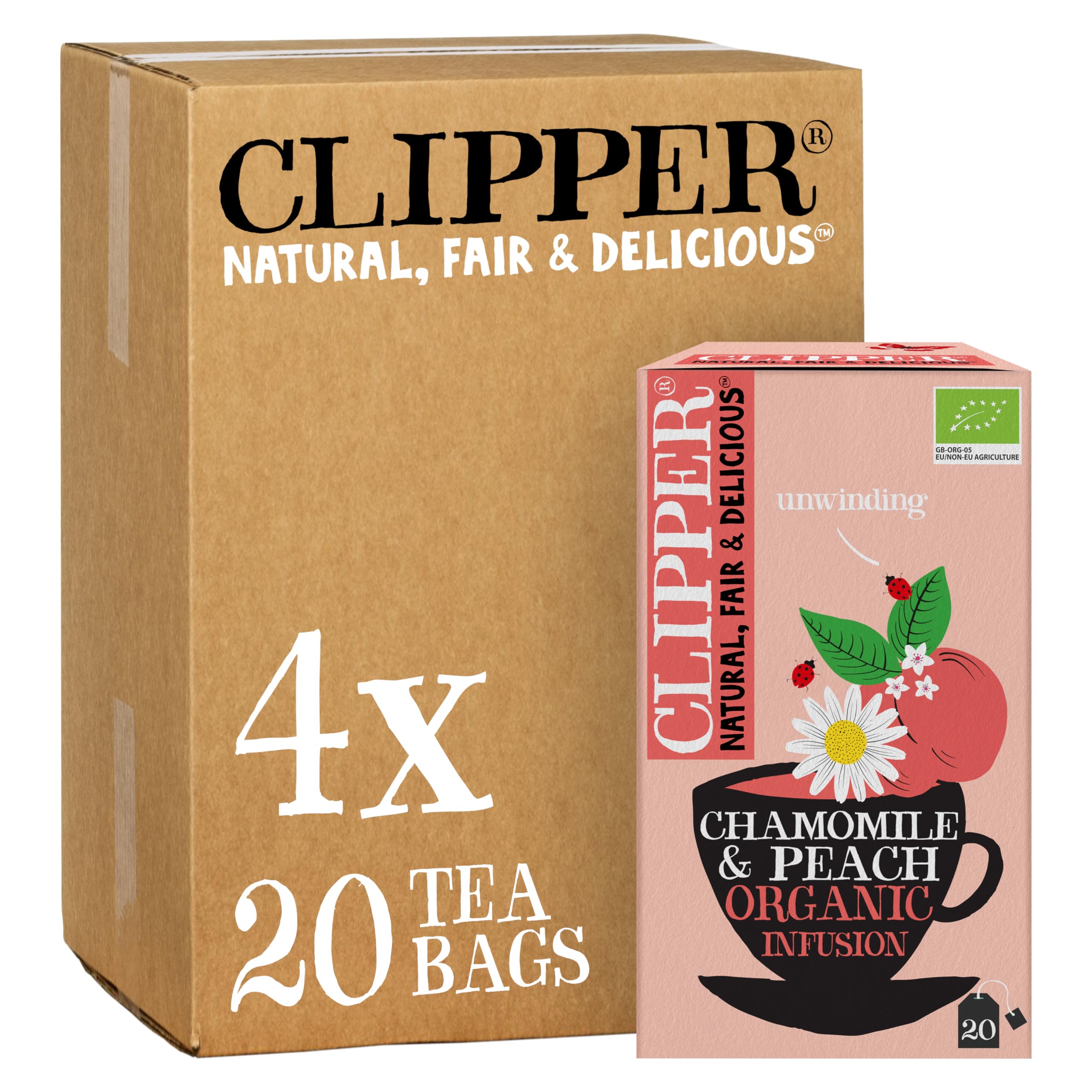Clipper Organic Chamomile and Peach Infusions Fruit Teabags, 80 Tea Bags