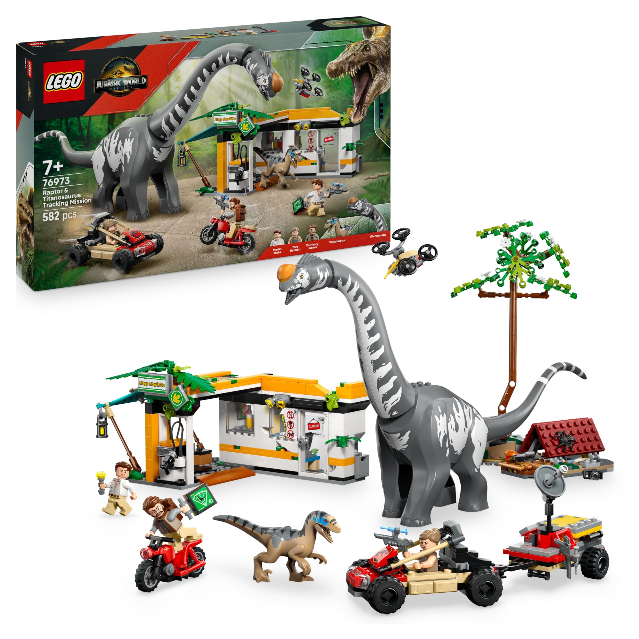 LEGO Jurassic World Raptor & Titanosaurus Tracking Mission Building Set | Ages 7+