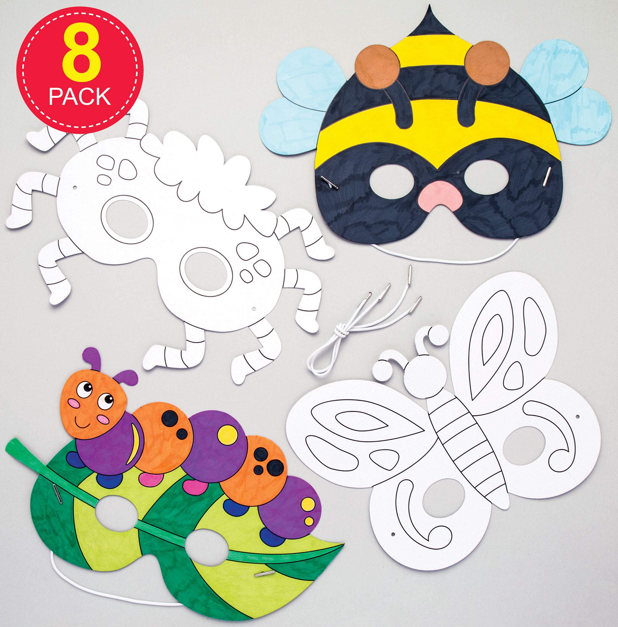 Baker Ross Bug Colour In Masks - Pack of 8 DIY Craft Kit for Kids | Ages Not Specified