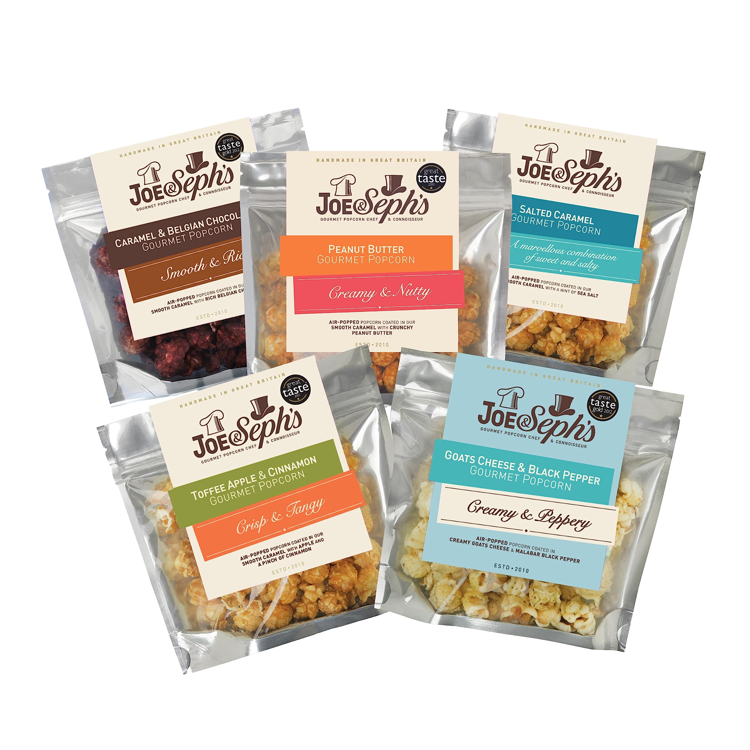 Joe & Seph's Gourmet Popcorn Tasting Box - 5 Flavours Including Salted Caramel & Goat's Cheese & Black Pepper