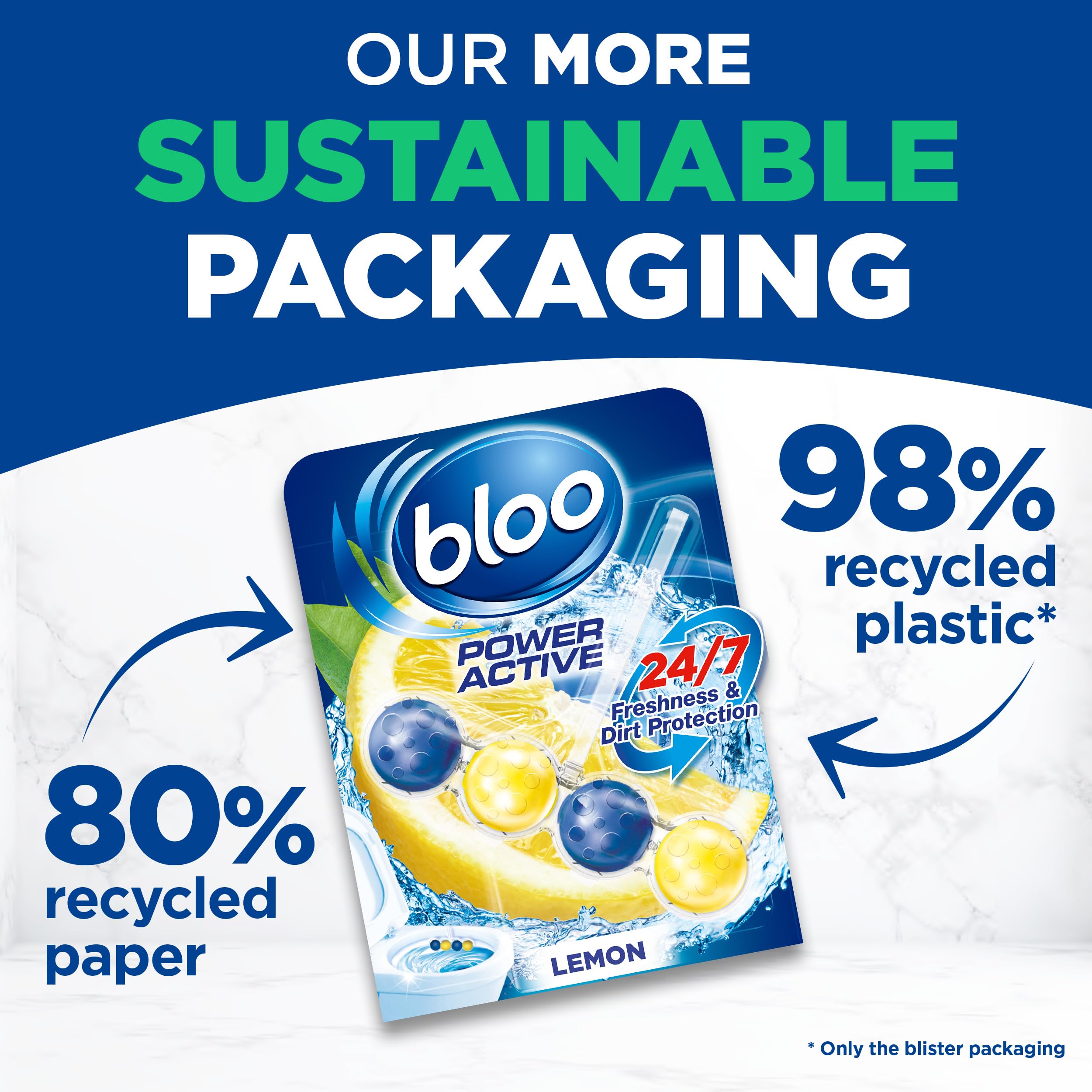Bloo Power Active Toilet Rim Block - Lemon Scent with Anti-Limescale & Foaming Clean (150g) 5