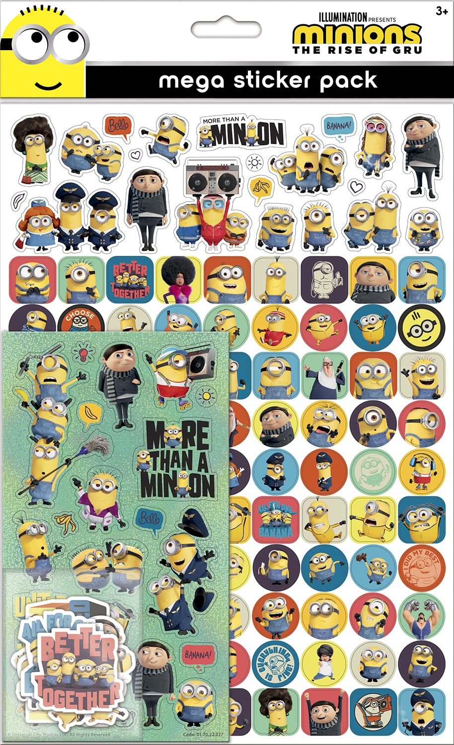 Paper Projects Minions: The Rise of Gru Mega Sticker Pack | 3 Sticker Types | Multi Coloured