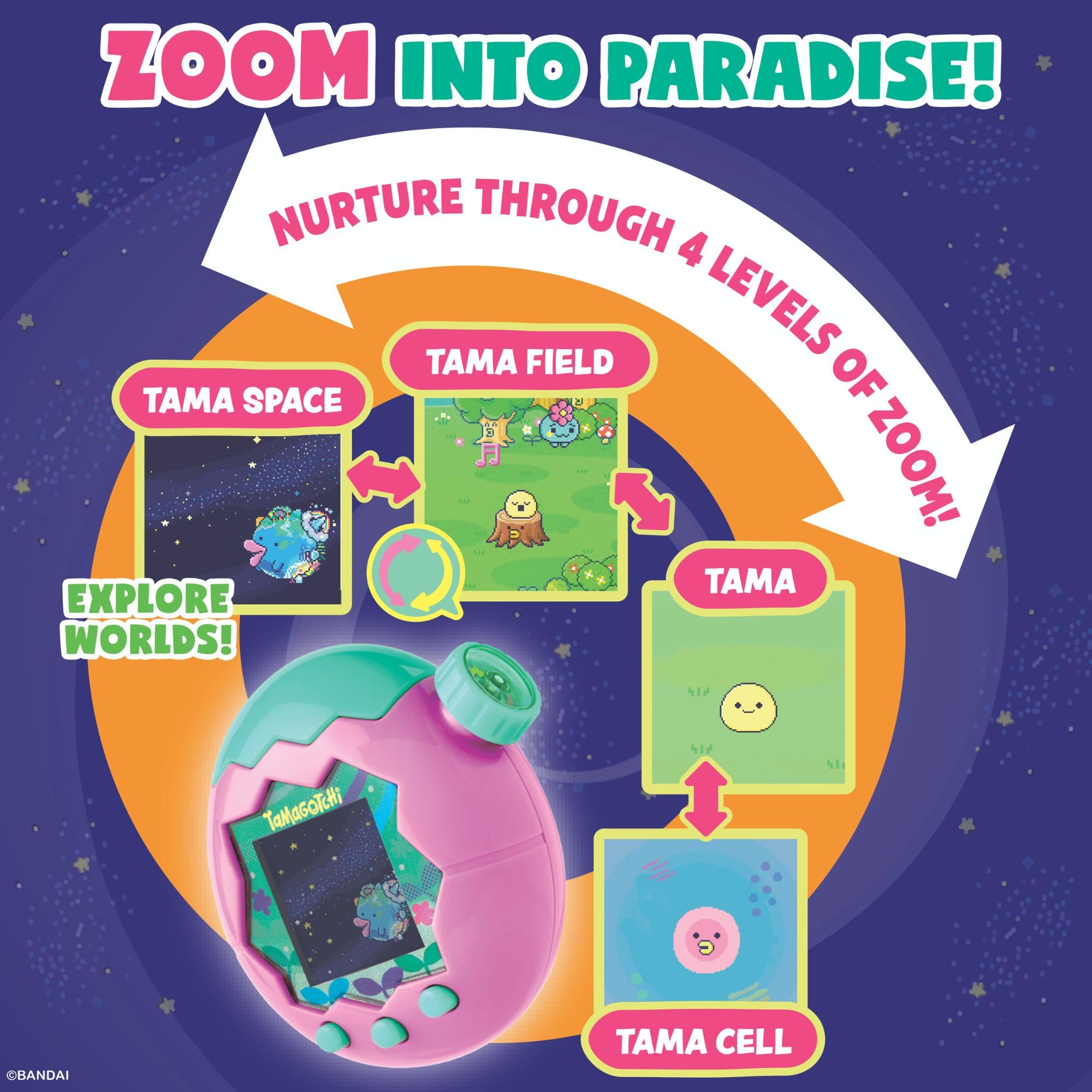Bandai Tamagotchi Paradise Digital Pet - Electronic Interactive Toy with Zoom Function, Sky Shell, Ages 8+ 7