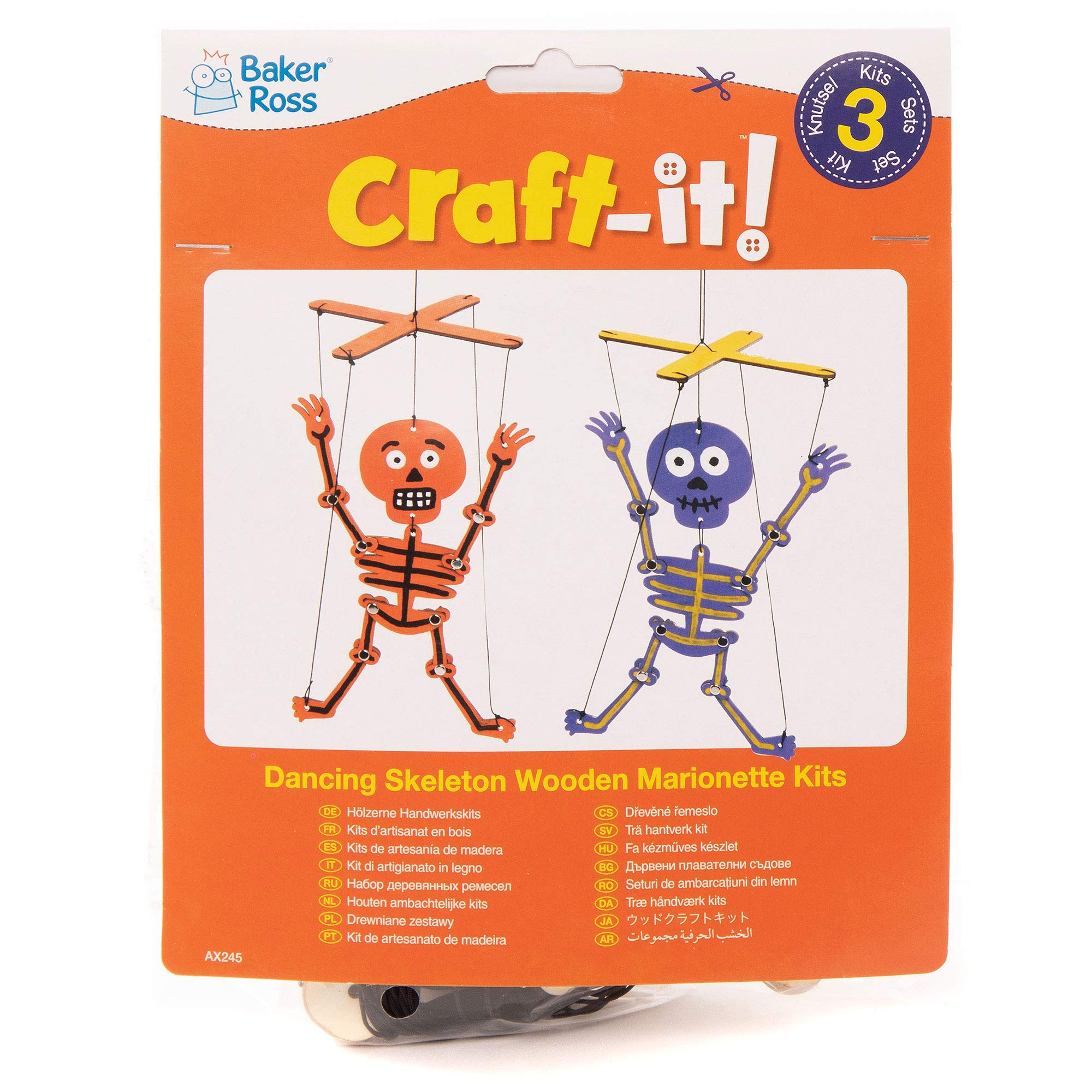 Baker Ross AX245 Skeleton Wooden Puppet Craft Kit - Pack of 3 5