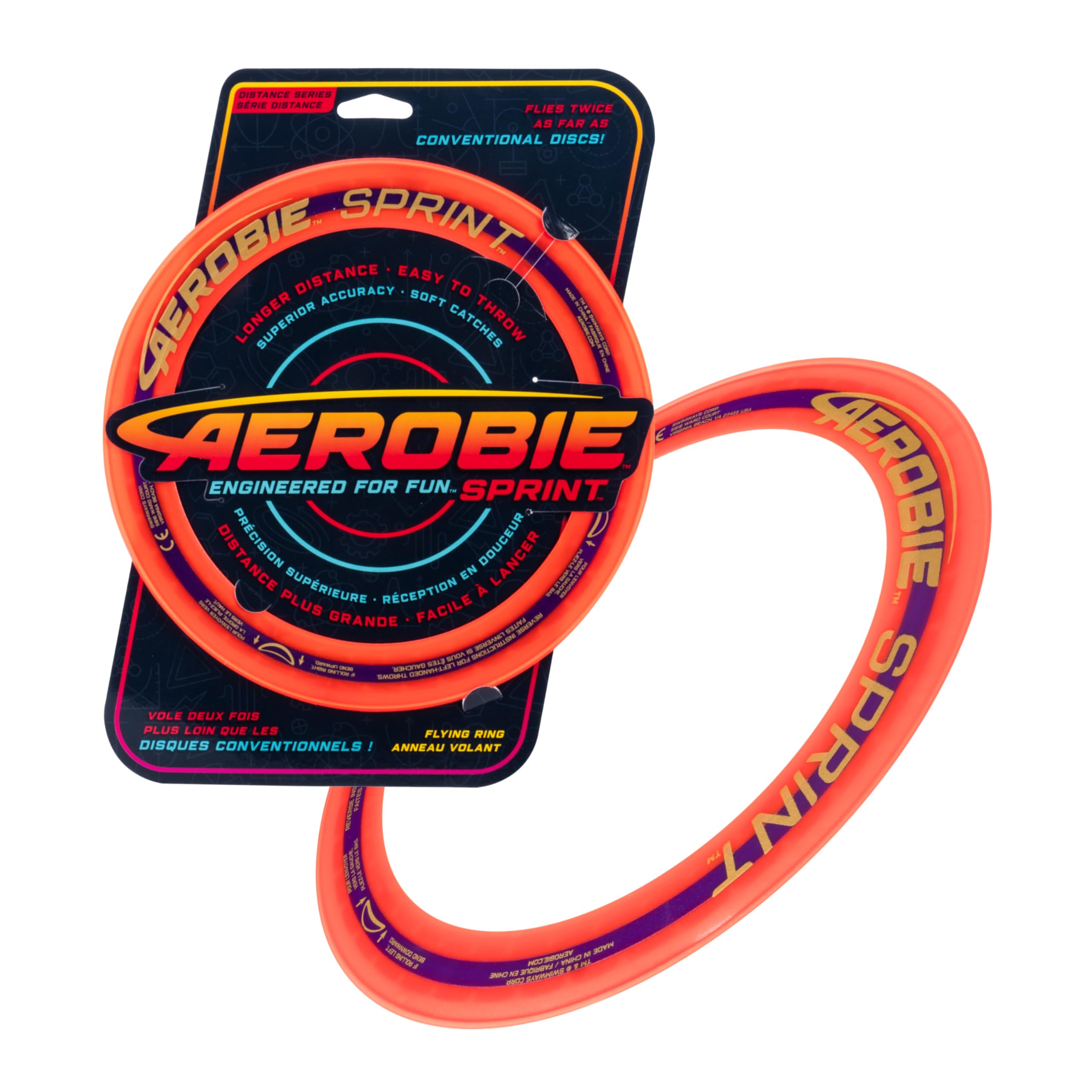 Aerobie Sprint Ring 10'' Flying Disc - High Quality Construction | Flies Enormously Far | Assorted Colours
