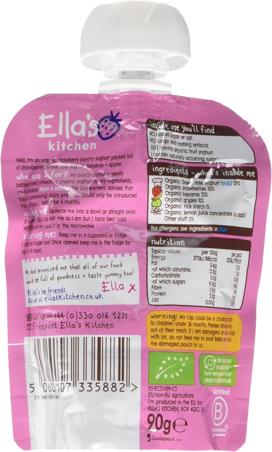Ella's Kitchen - Greek Yoghurt & Strawberries Organic Snack (6 x 90g) 6