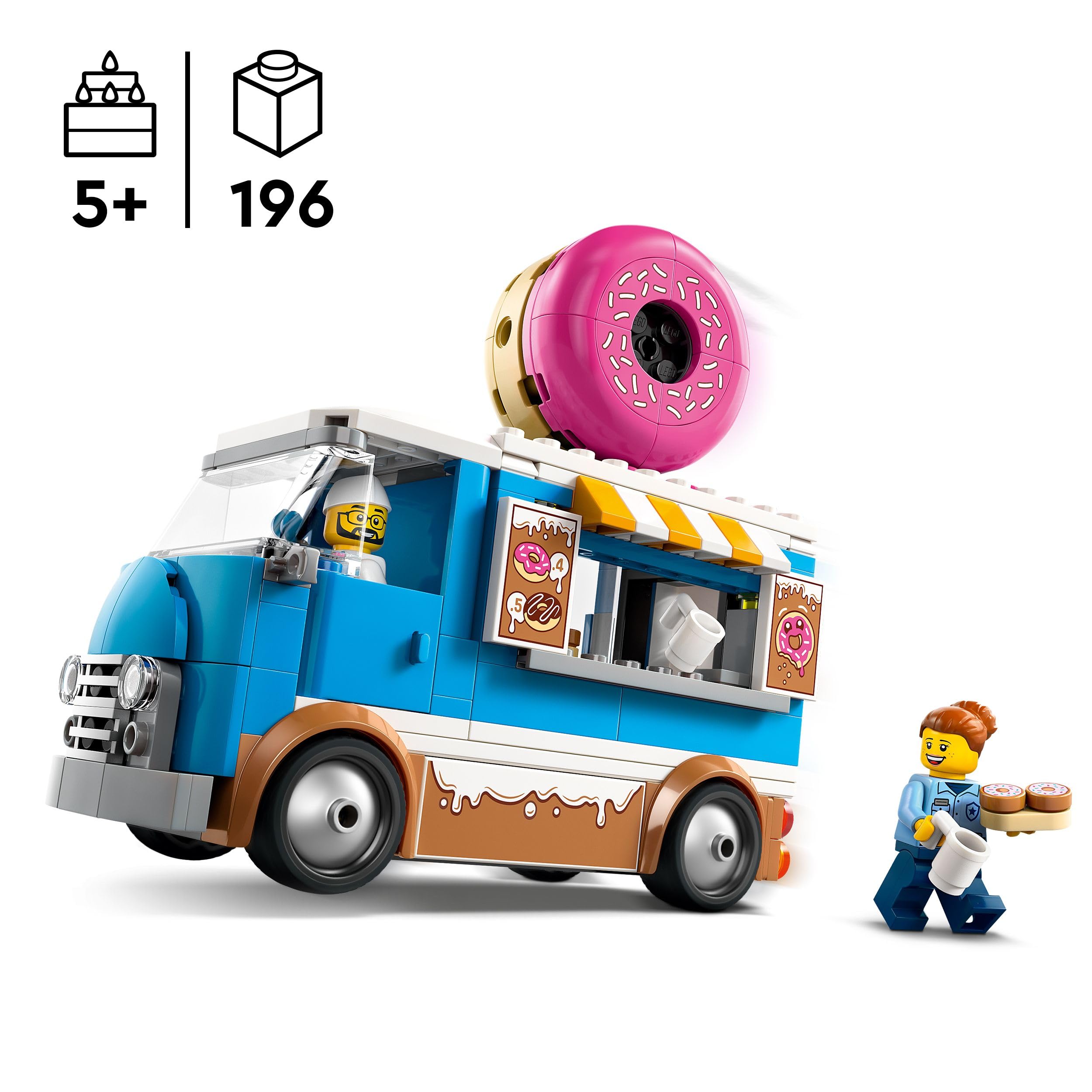 LEGO City Donut Truck Toy with 2 Minifigures - Building Set for 5+ Year Olds 3