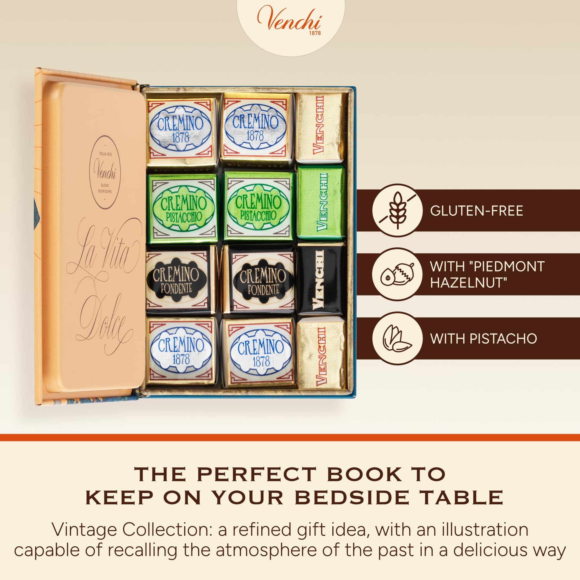 Venchi Cremini Chocolates Mini Book - Assorted Dark, Pistachio & Venezuela, 127g, Gluten Free 13