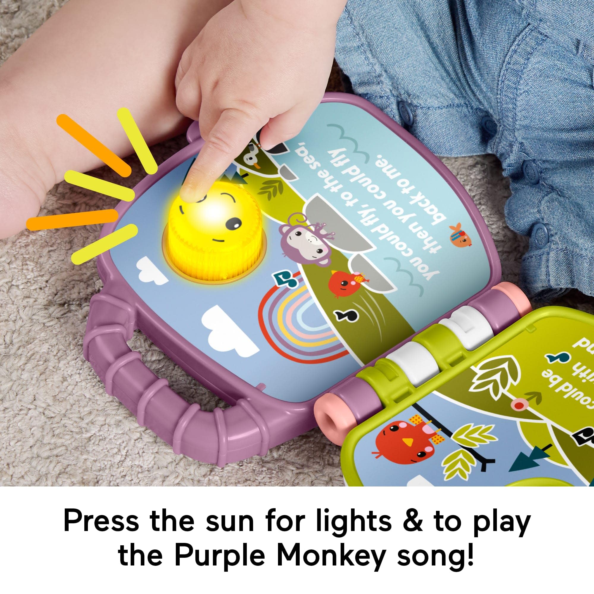 Fisher-Price Purple Monkey Musical Storybook - Lights, Sounds & Song for Babies 6M+ 6