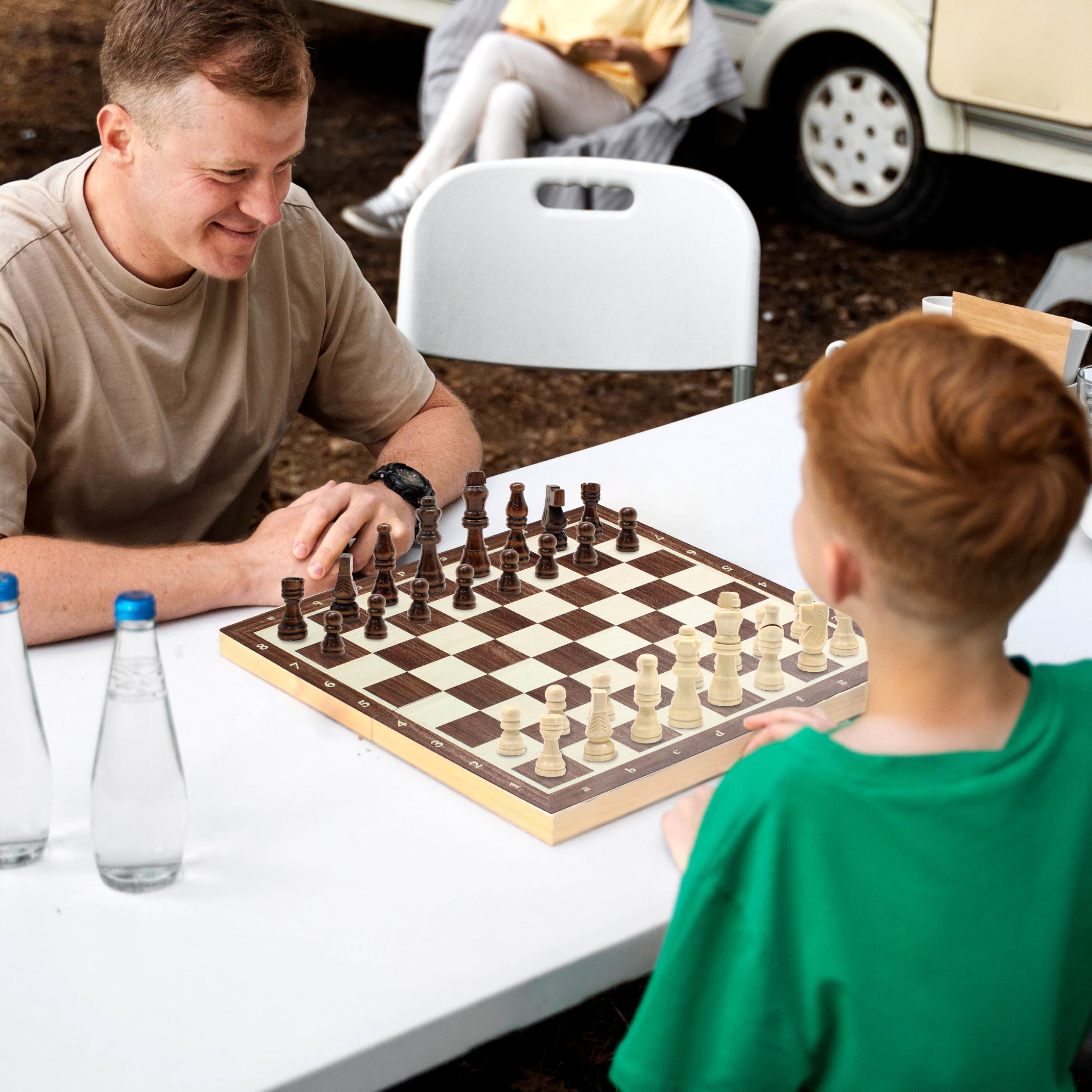 Roo Games Wooden Chess Set - Foldable Eco-Pine Travel Chess Board with Storage 4