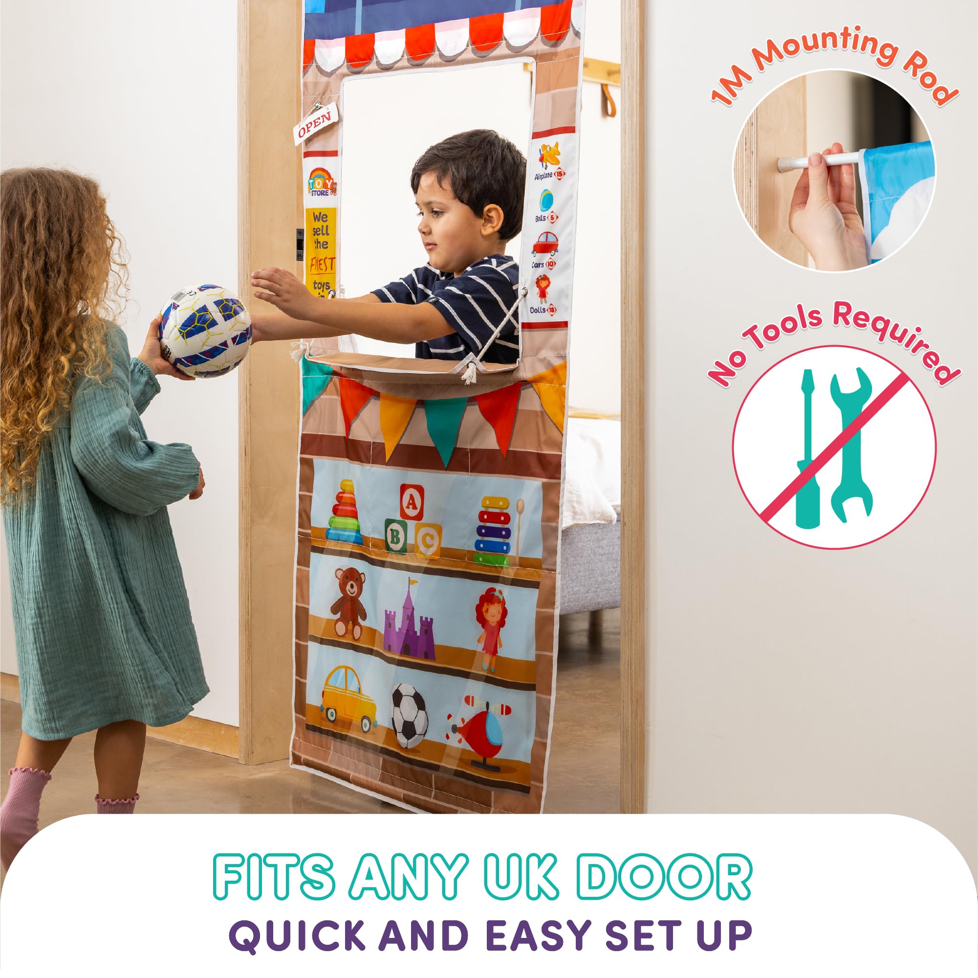 Playhouse Pop Up Play Town Hanging Doorway Toy Shop with Curtain 11