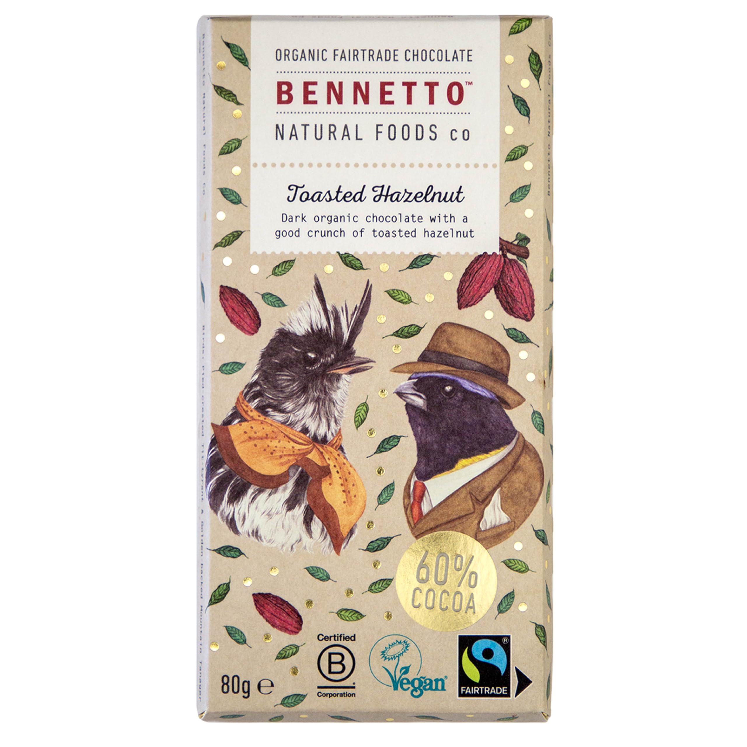 Bennetto Organic Dark Chocolate with Toasted Hazelnuts 60% - Fairtrade Single Origin from Ecuador