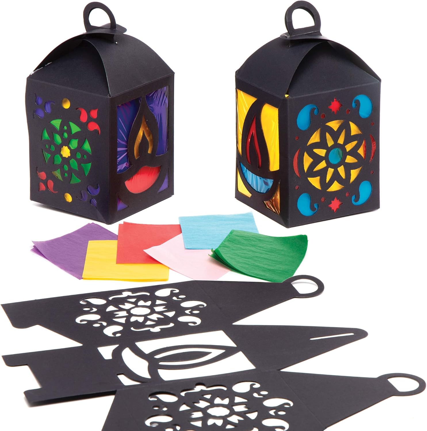 Baker Ross Diwali Lantern Craft Kits - Pack of 4, 3D Stained Glass Style Lanterns for Kids
