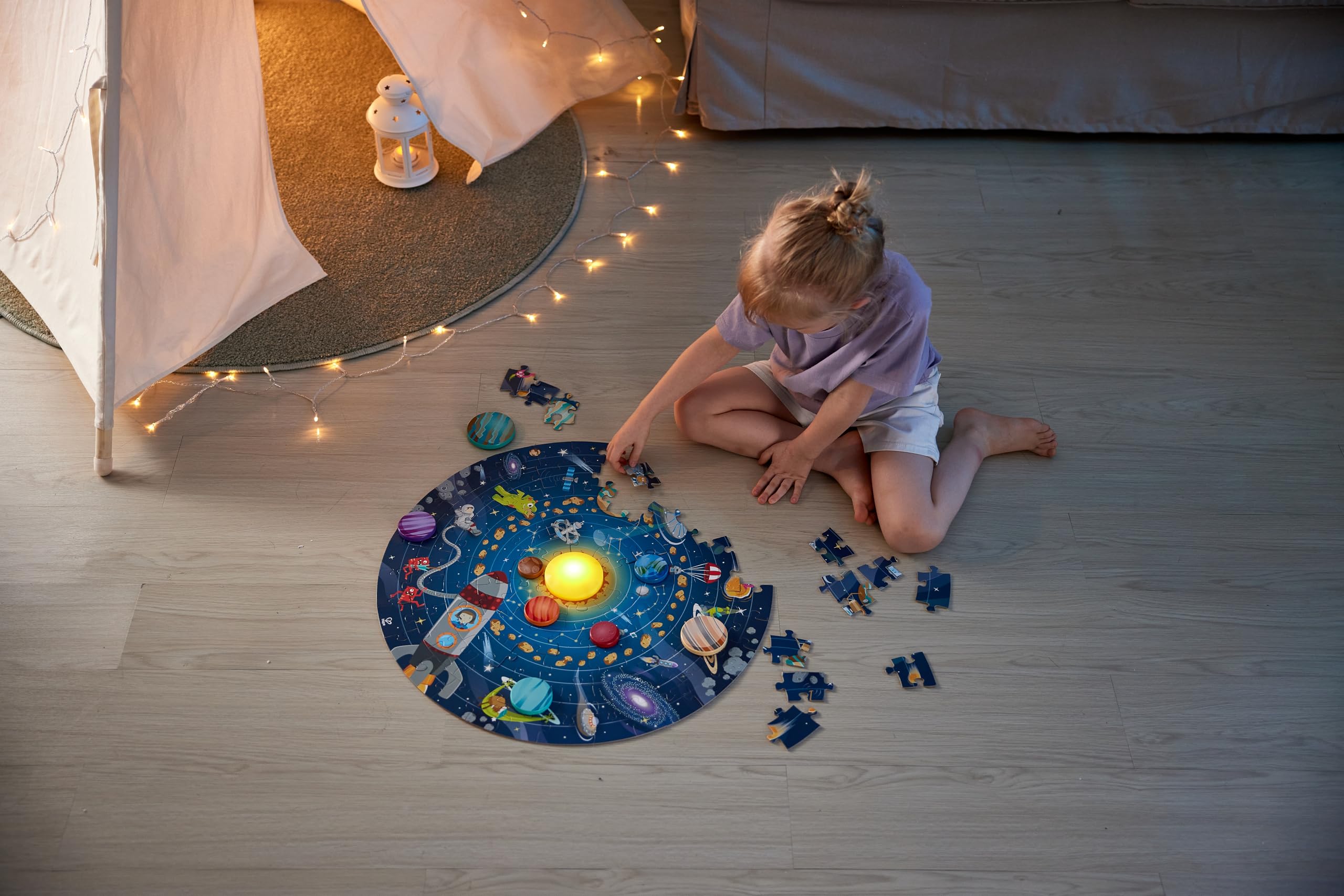 Hape Solar System Puzzle with LED Sun and 3D Spinning Planets 8