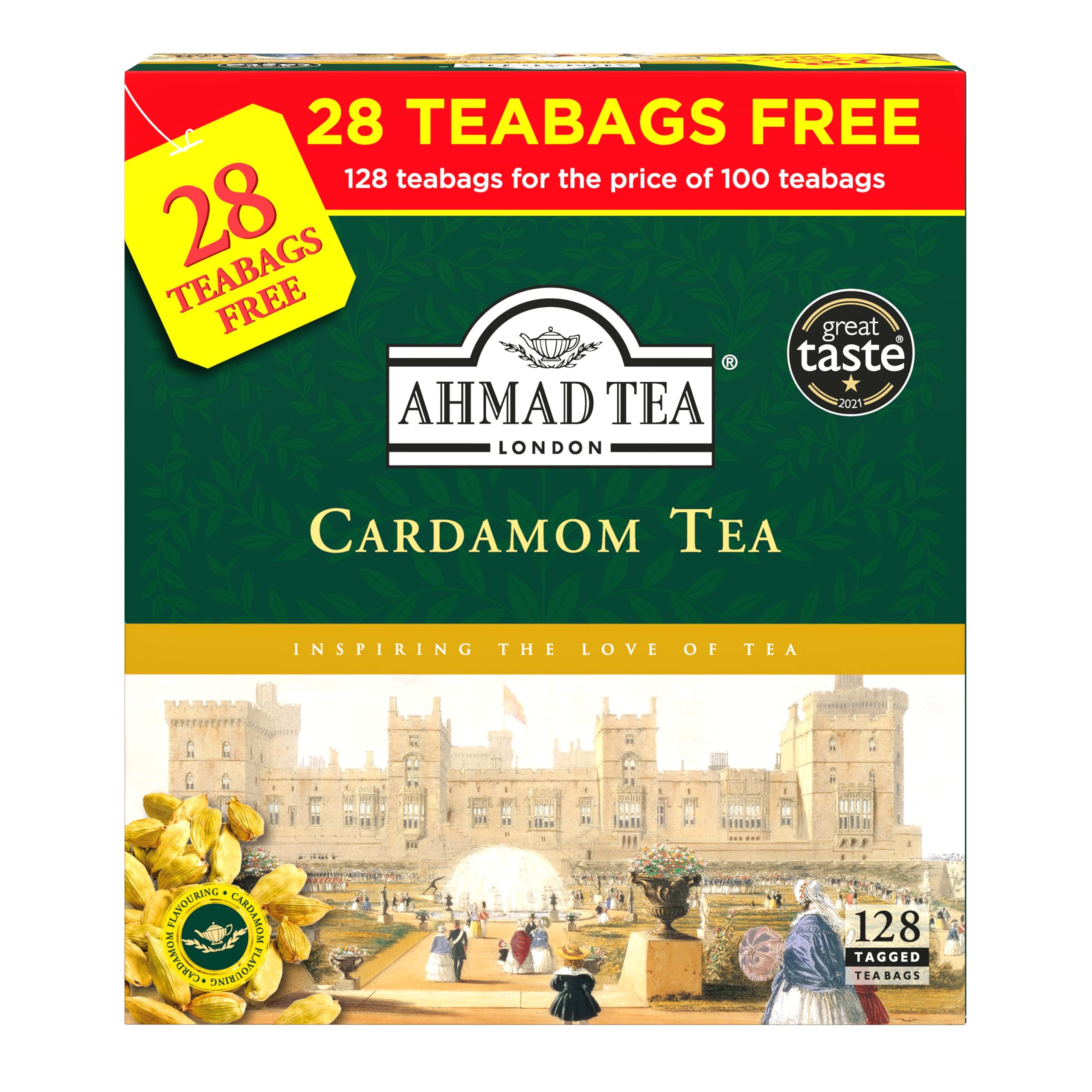 Ahmad Tea - Cardamom Black Tea 128 Tagged Teabags (Includes 28 Free)
