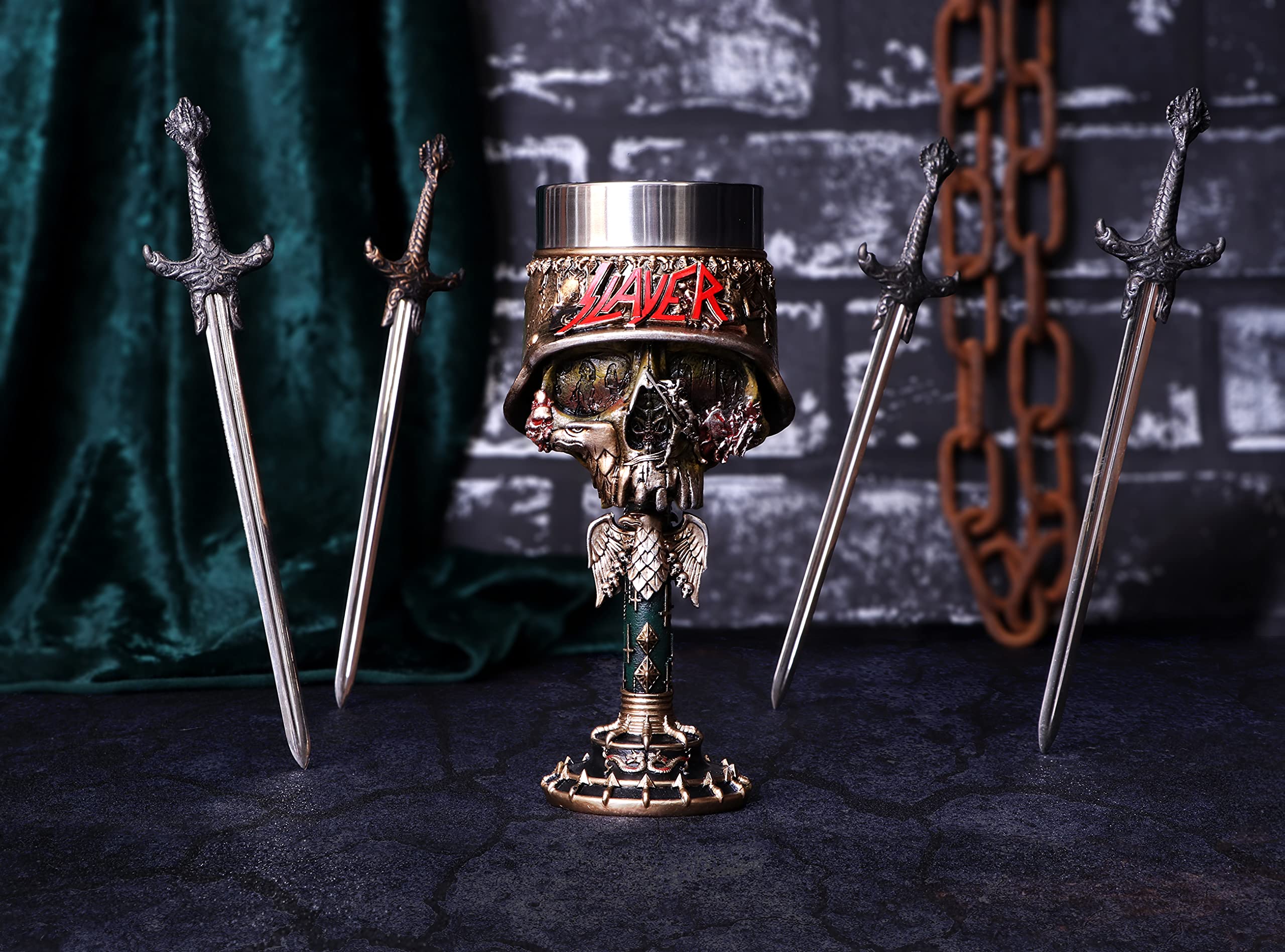 Nemesis Now Slayer Eagle Helmet Skull Logo Goblet - Gold Resin with Stainless Steel Insert 8