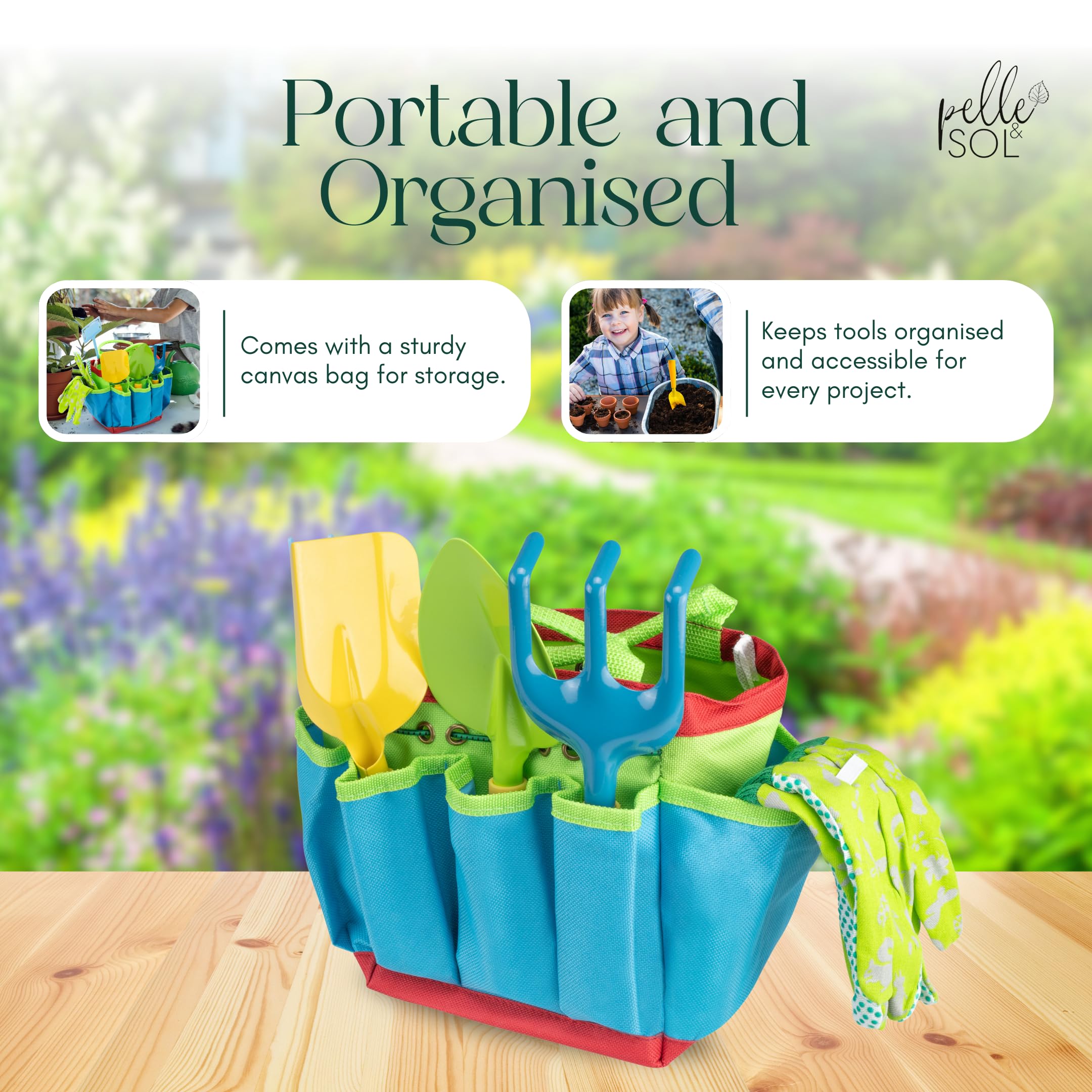 Pelle & Sol 10PCS Kids Gardening Tool Set - Children's Garden Playset for Ages 4+ 5