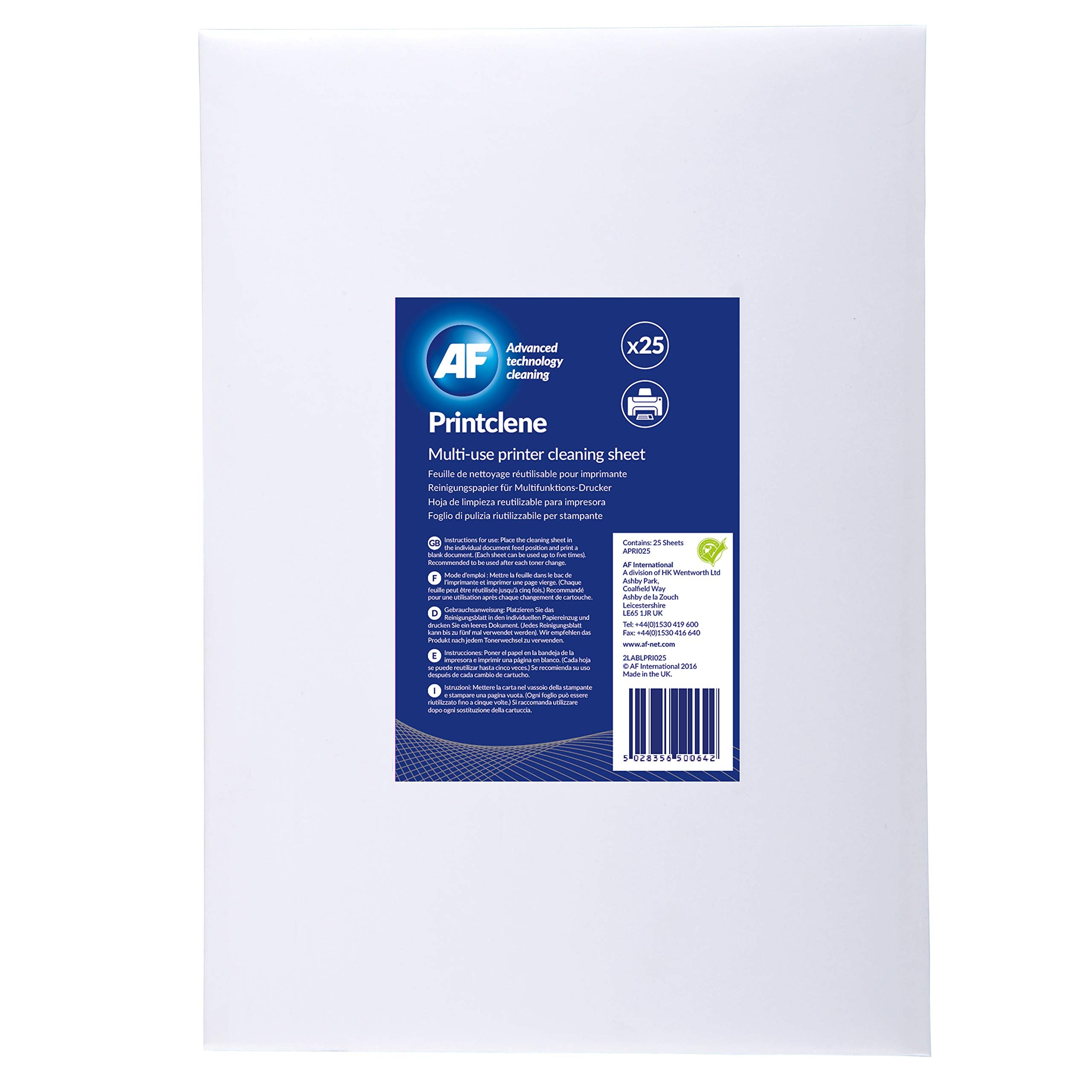 AF PRI025 PrintClene Laser Printer & Fax Cleaning Sheets - 25 Count | A4 Coated Paper
