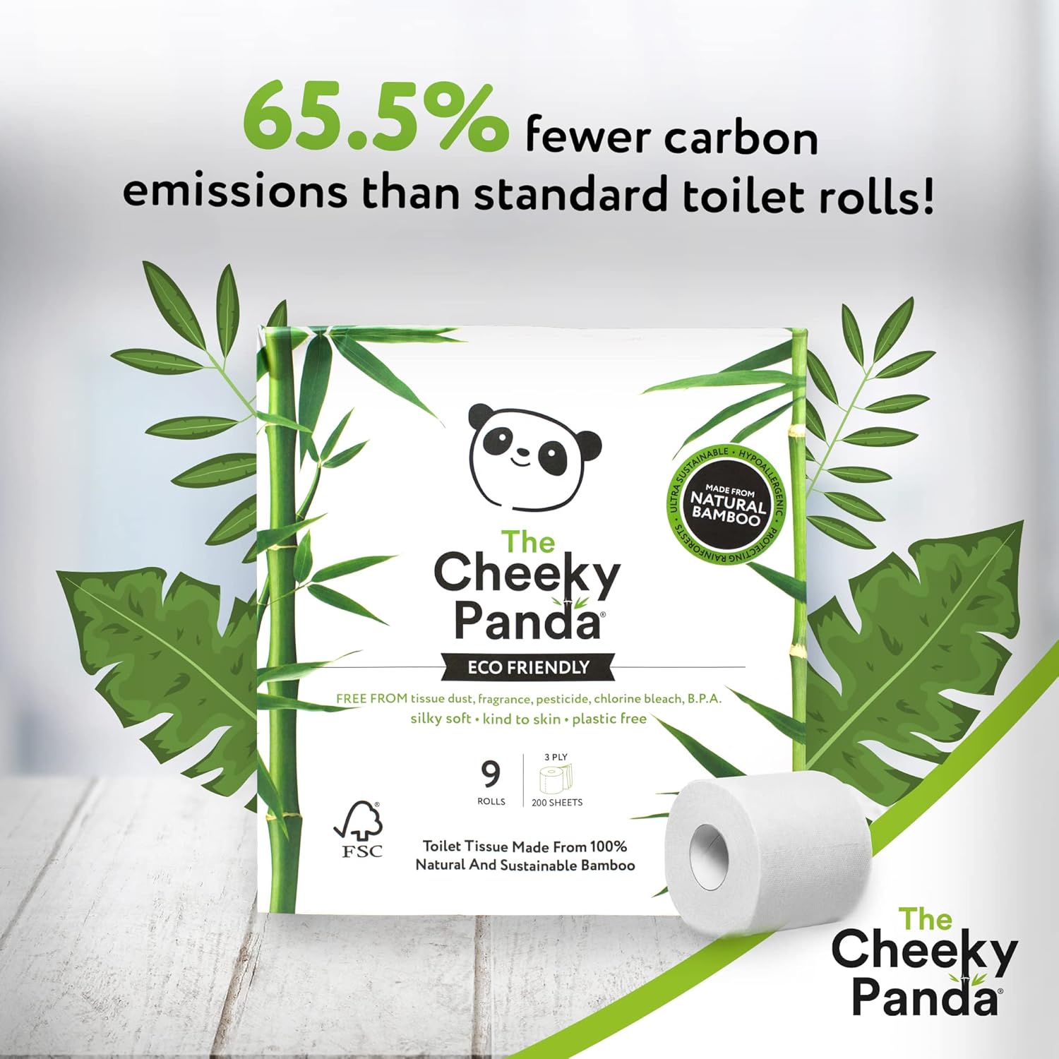 The Cheeky Panda - Bamboo Toilet Paper 9 Rolls | Plastic-Free, FSC-Certified, Hypoallergenic 7