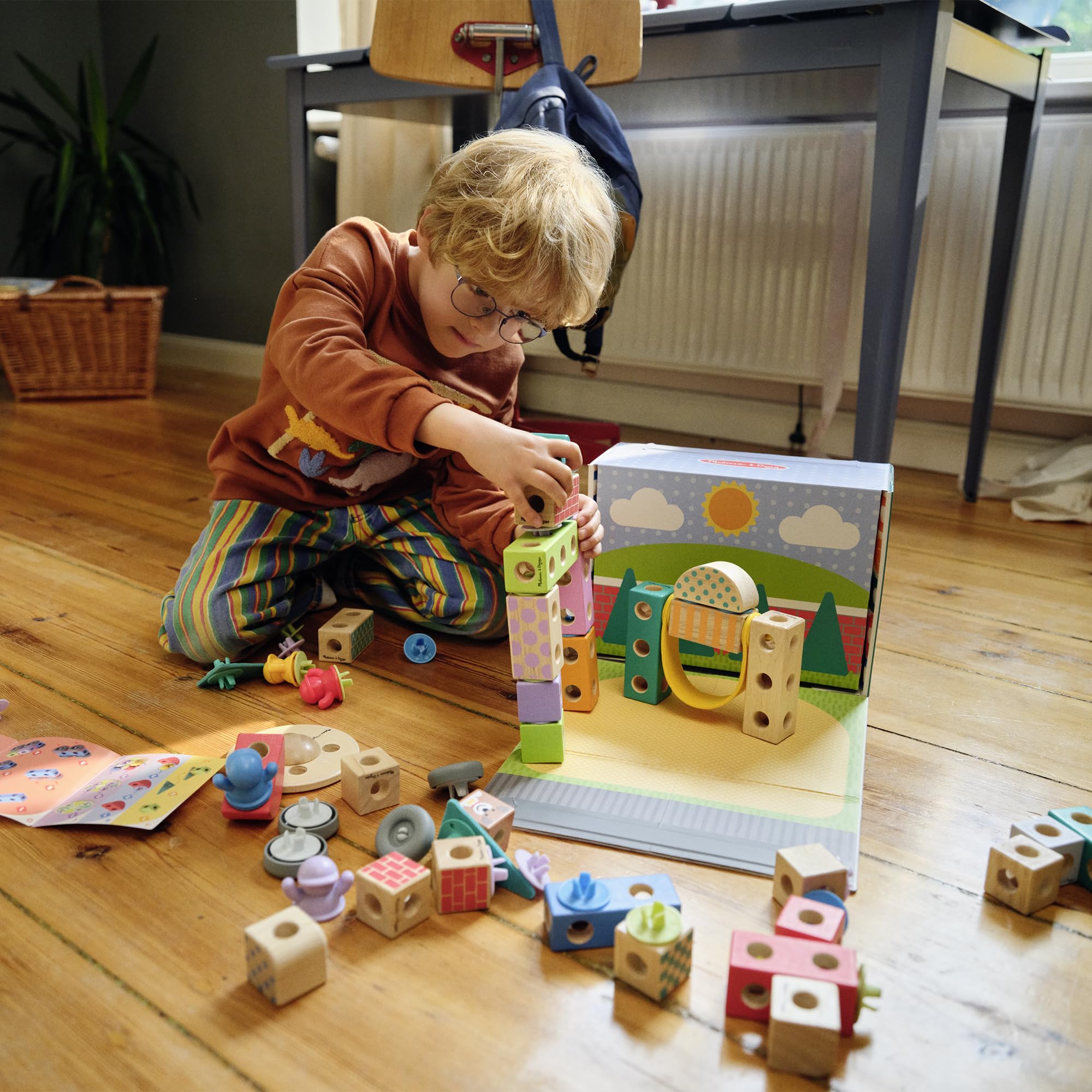 Melissa & Doug Blockables Town Snap And Play Connectable Wooden Blocks Set | Ages 2-7 | 73 Pieces