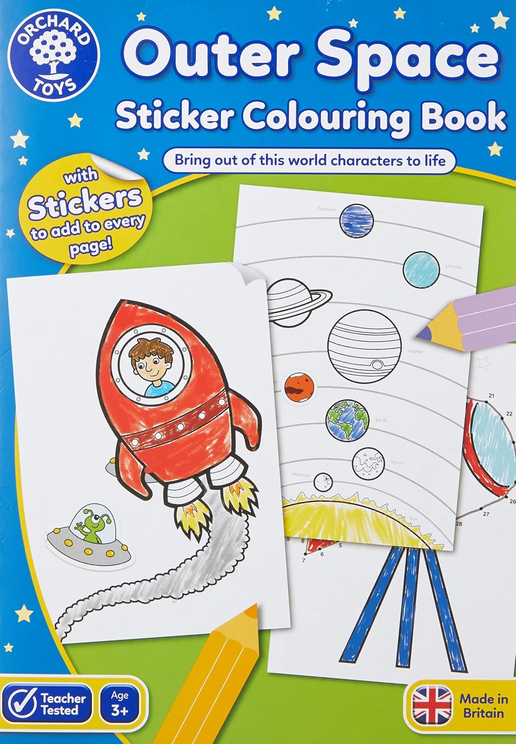 Orchard Toys Outer Space Sticker Colouring Book - Educational Activity Book with 35 Stickers - Ages 3+