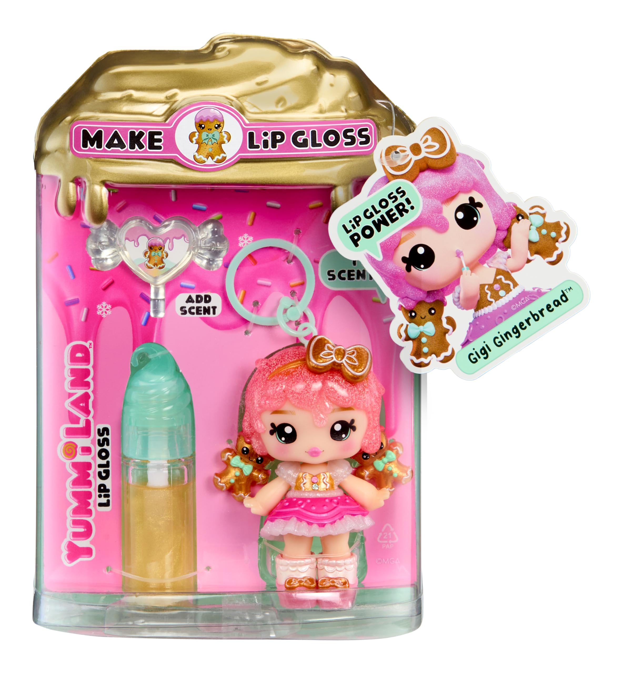 Yummiland Gigi Gingerbread Holiday Doll - Articulated Fashion Doll with DIY Scented Lip Gloss Kit | Ages 4+ 5
